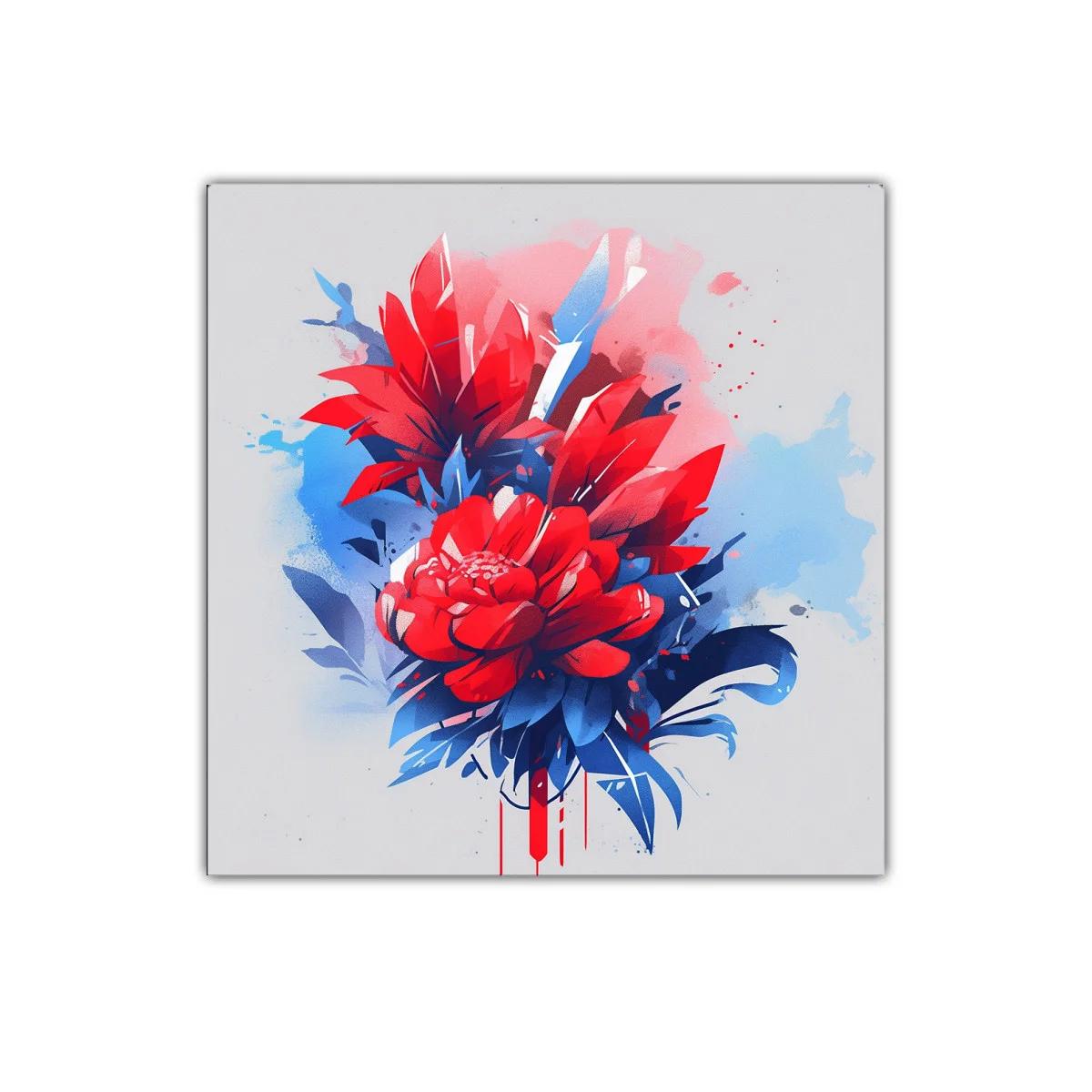 Cuadro decorativo con vibrante composición floral en rojo y azul — imagen principal