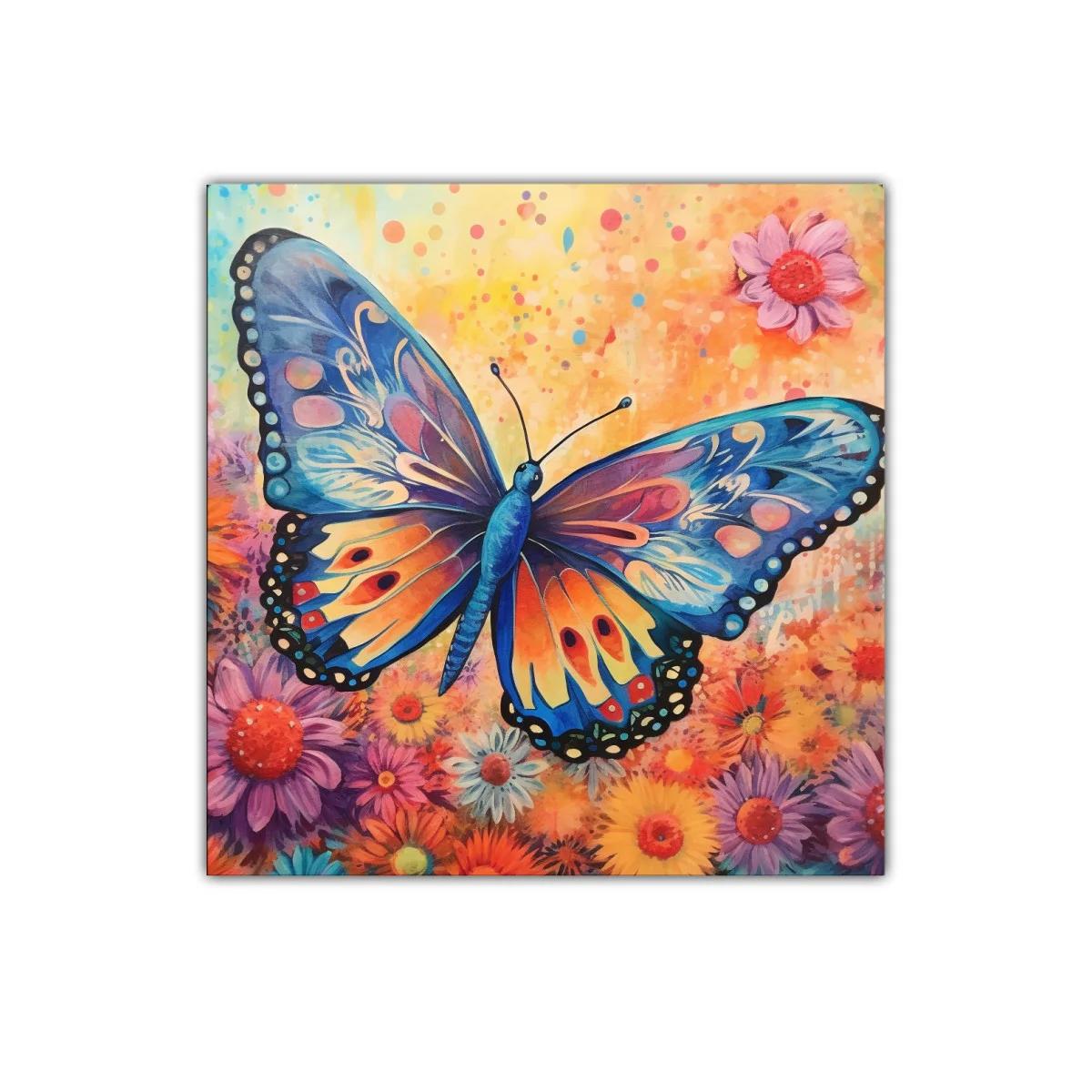 Mariposa vibrante entre flores multicoloridas — imagen principal