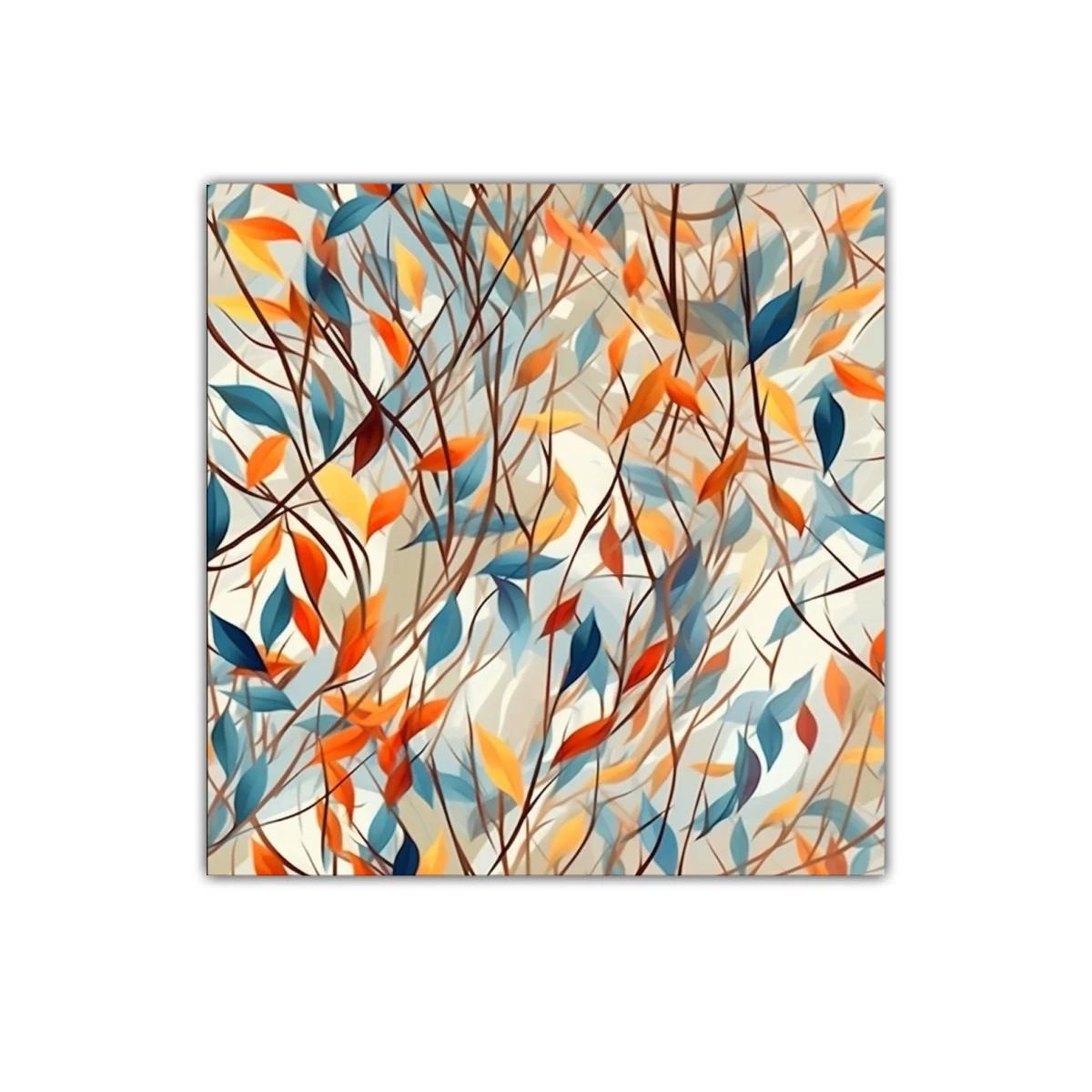 Cuadro decorativo con hojas entrelazadas en tonos cálidos y fríos — imagen principal