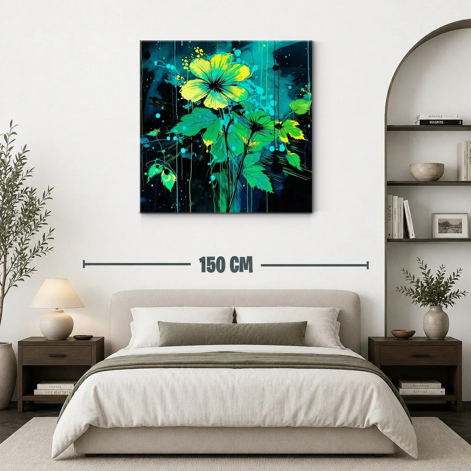 Cuadro floral vibrante en tonos verdes y amarillos — miniatura 3