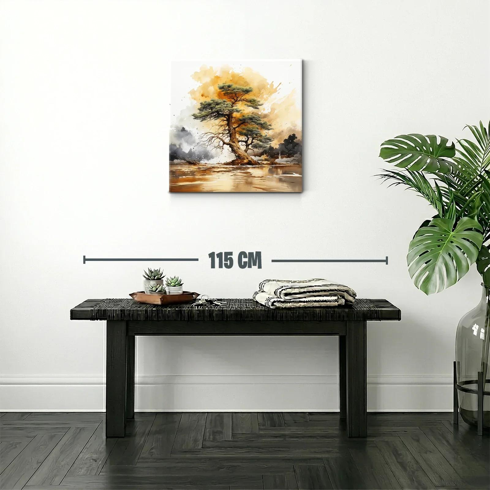 Árbol solitario sobre paisaje al atardecer dorado — miniatura 2