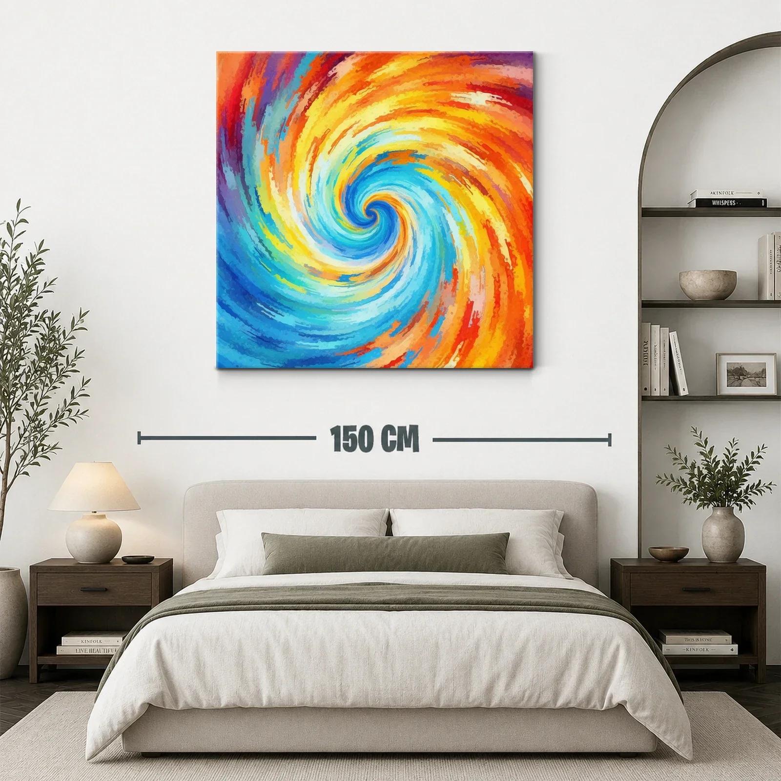 Cuadro abstracto espiral con vibrantes tonos cálidos y fríos — miniatura 3