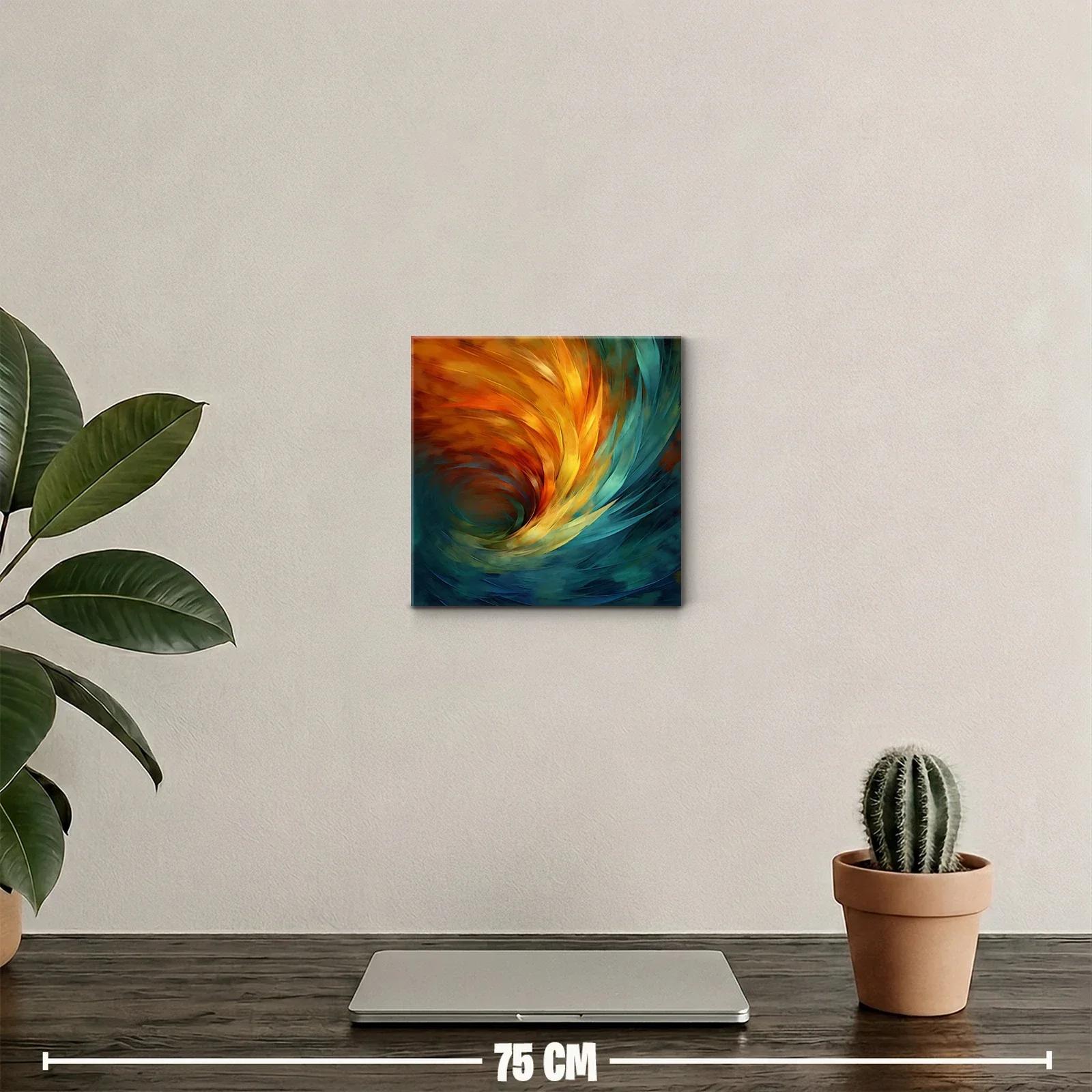 Cuadro abstracto remolino de tonos cálidos y fríos vibrantes — miniatura 2