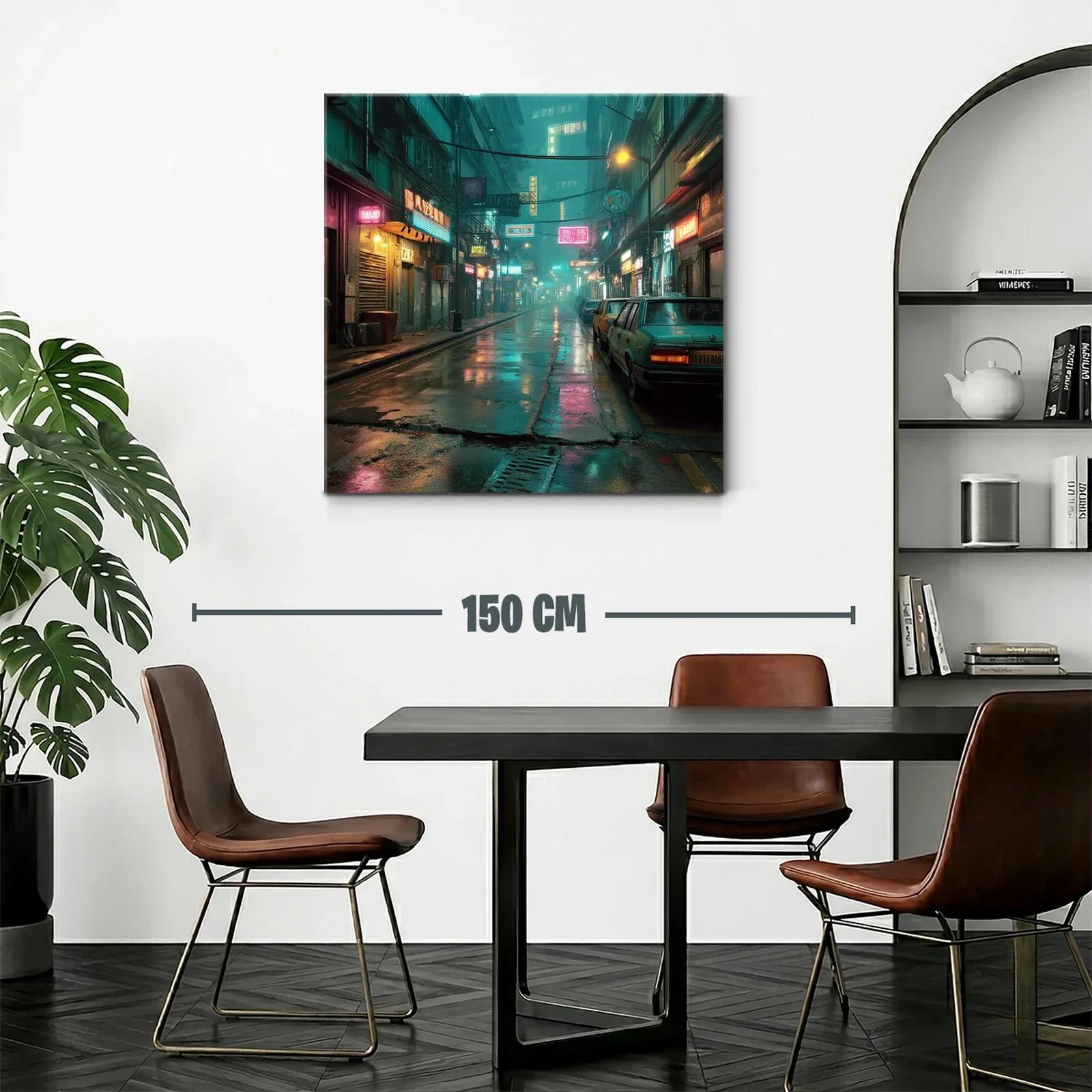 Calle urbana nocturna con luces de neón vibrantes — miniatura 2