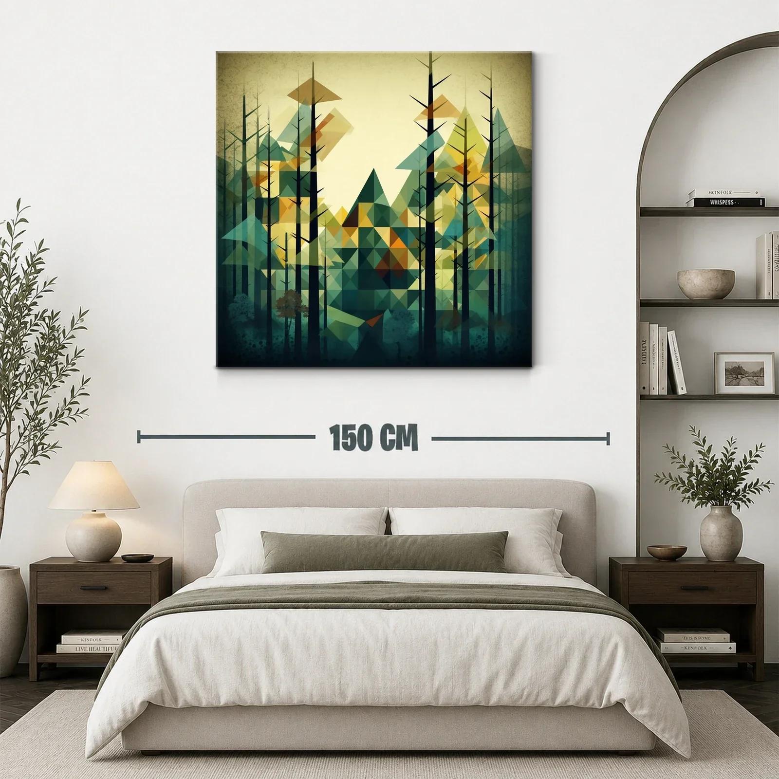 Bosque abstracto con triángulos en tonos verdes y ocres — miniatura 3