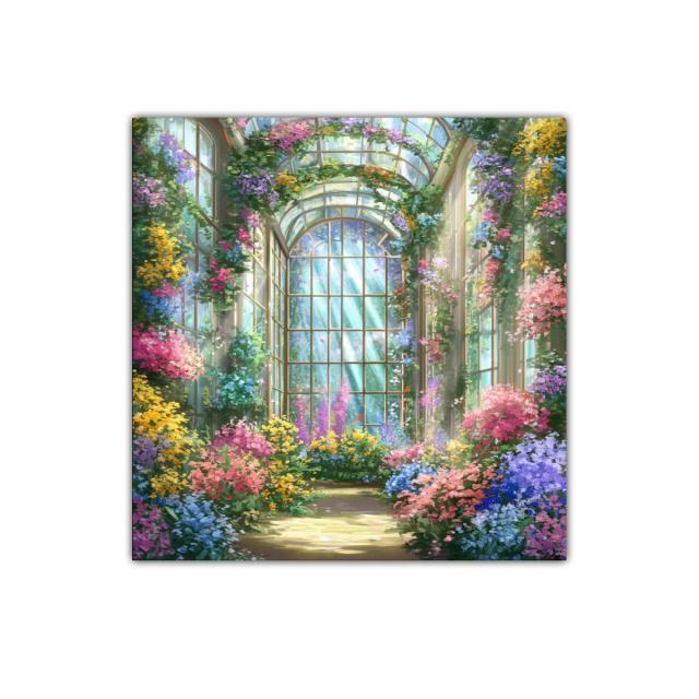 Jardín de flores en invernadero con luz brillante