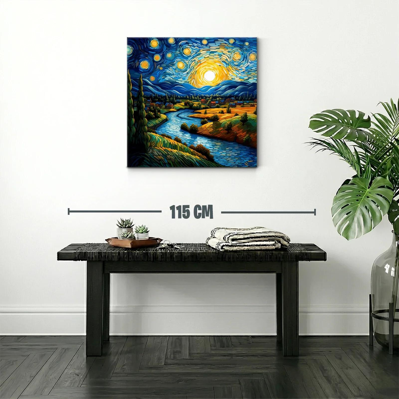 Paisaje nocturno vibrante con río y cielo estrellado — miniatura 2