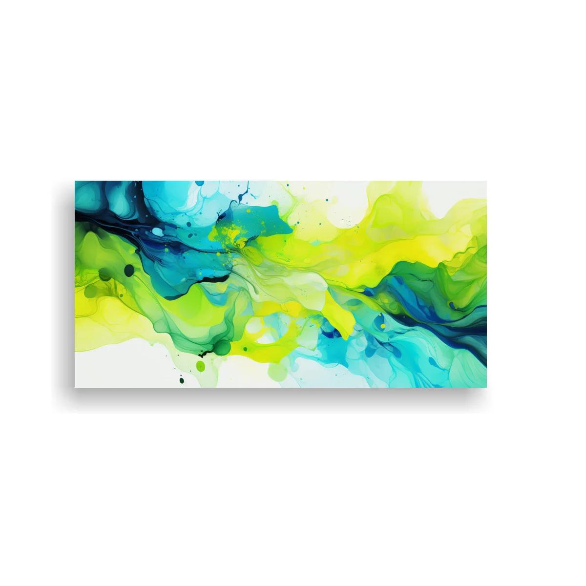 Cuadro flujo de tinta abstracta en verde y azul con bandas fluidas