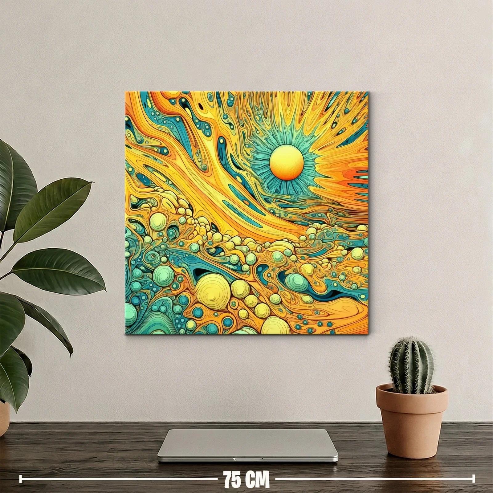 Cuadro vibrante con patrones abstractos en amarillo y azul — miniatura 2