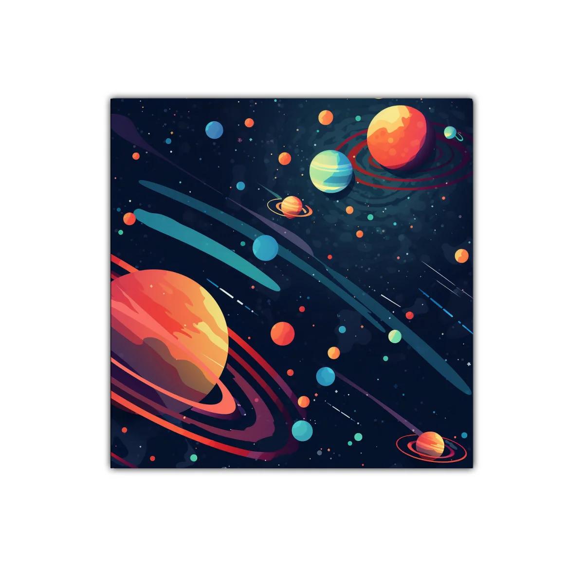 Cuadro decorativo con galaxia y colorido sistema solar — imagen principal