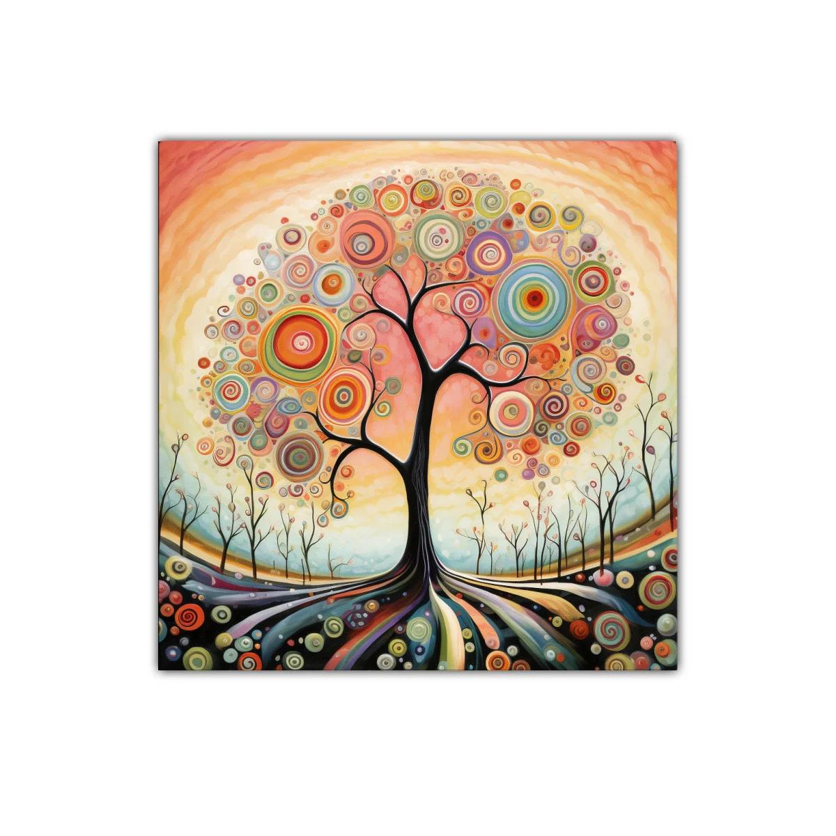 Árbol colorido con formas circulares y raíces onduladas — imagen principal
