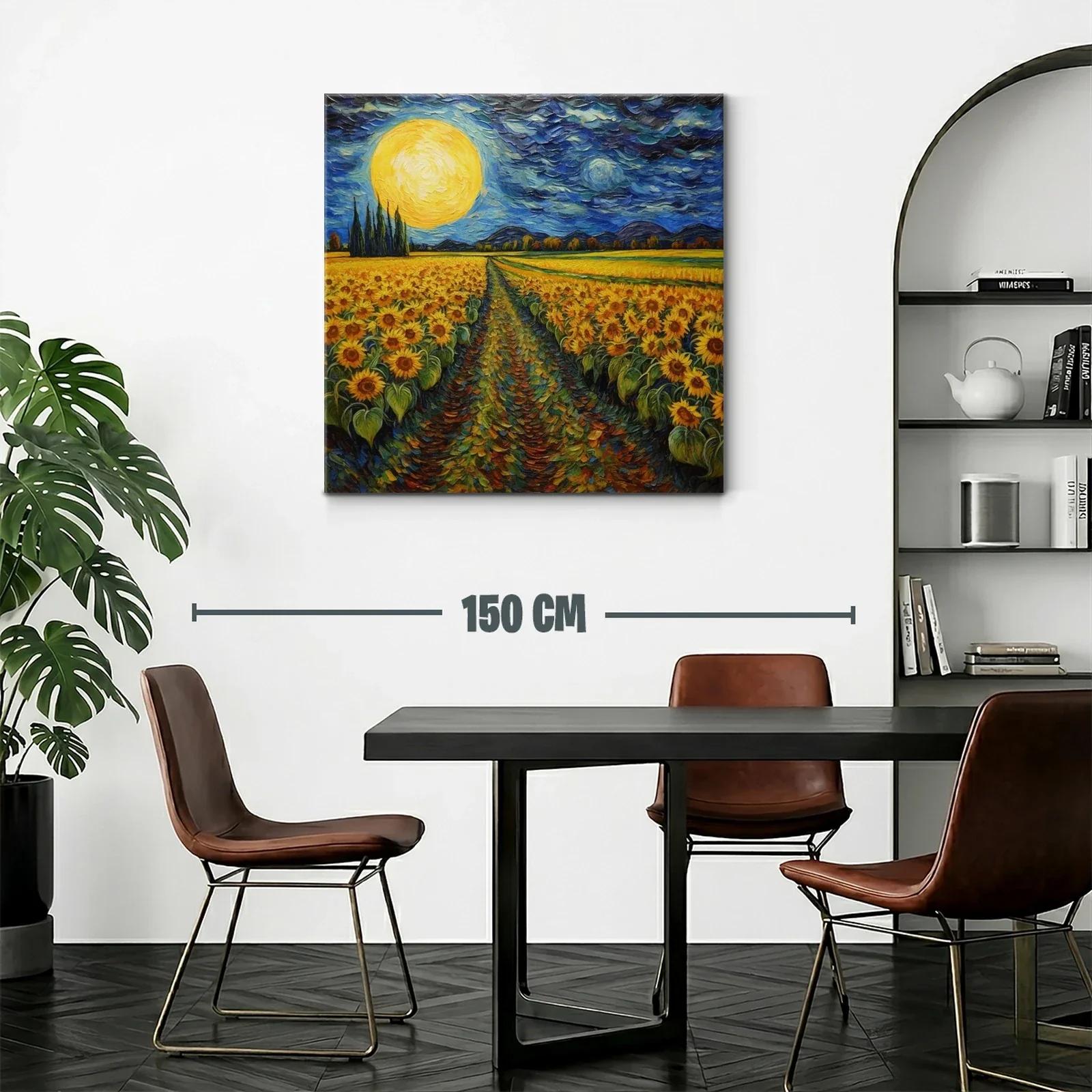 Campo de girasoles bajo una luna llena brillante — miniatura 2