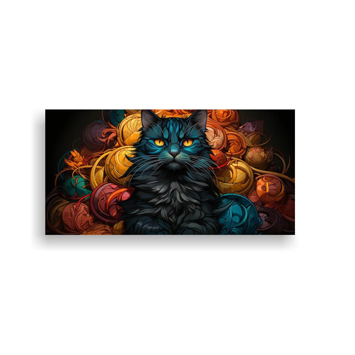 Cuadro gato negro de ojos azules con ovillos de lana — imagen principal