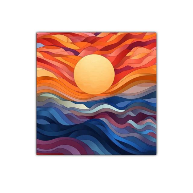 Cuadro decorativo atardecer abstracto en tonos cálidos y azules