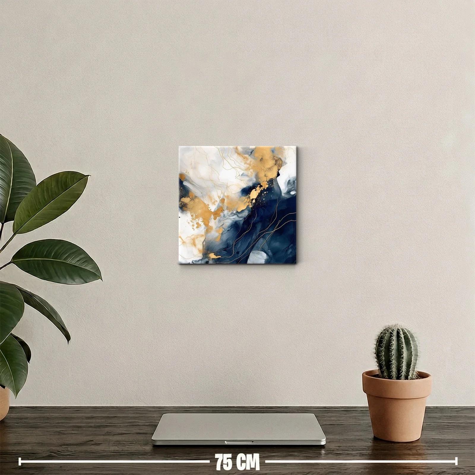 Cuadro abstracto con tonos dorados y azul marino elegante — miniatura 2