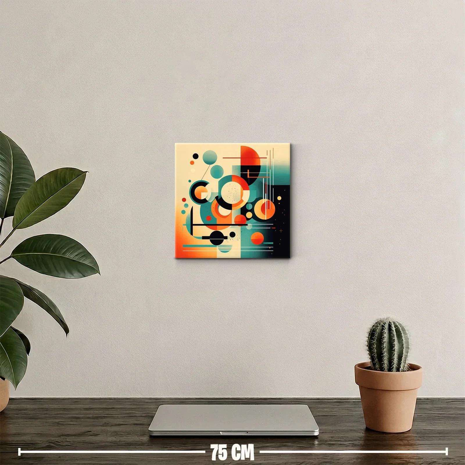 Cuadro abstracto geométrico con círculos y líneas vibrantes — miniatura 2
