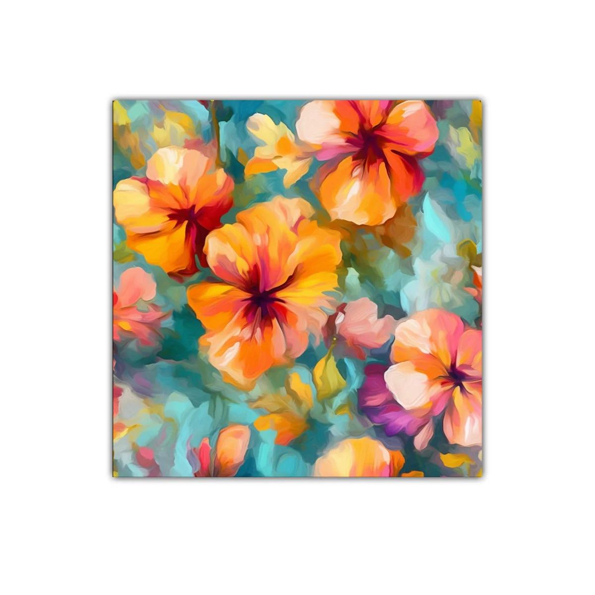 Cuadro de flores vibrantes en tonos cálidos y fríos — imagen principal