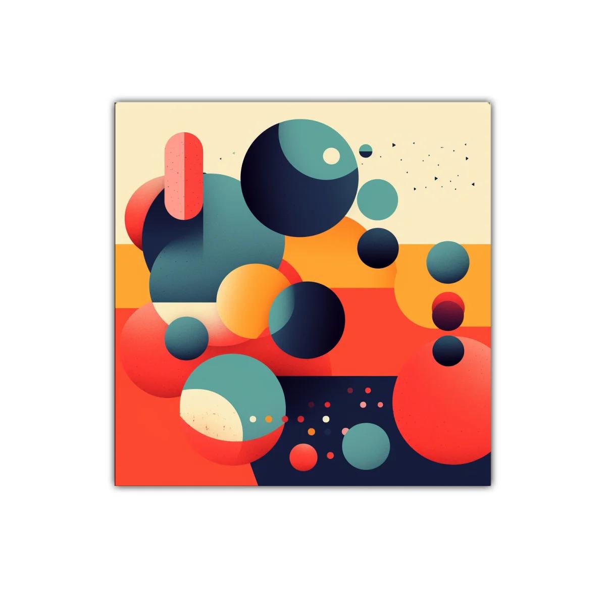 Composición abstracta con esferas en tonos cálidos y fríos