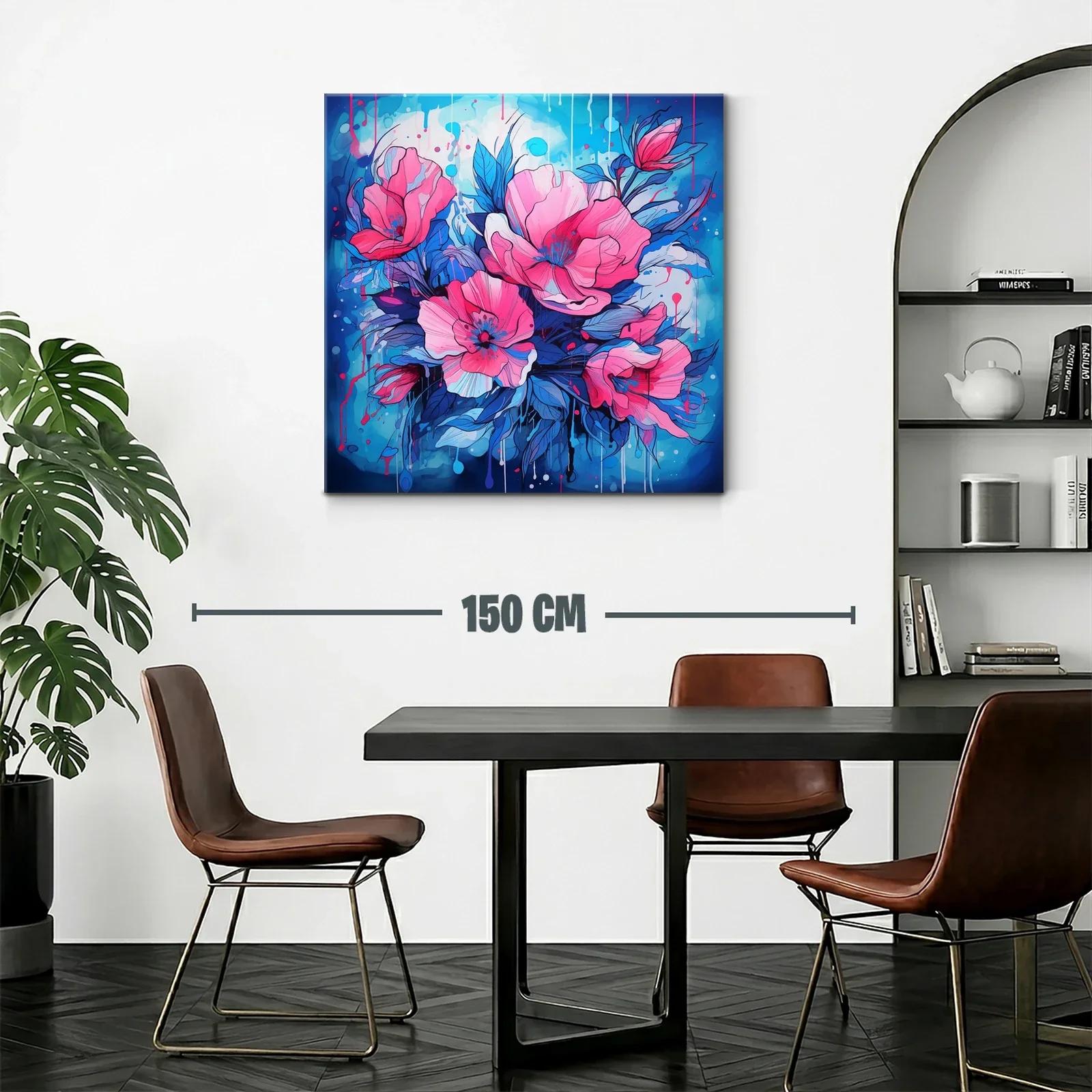 Cuadro vibrante con flores rosas y azul eléctrico — miniatura 2