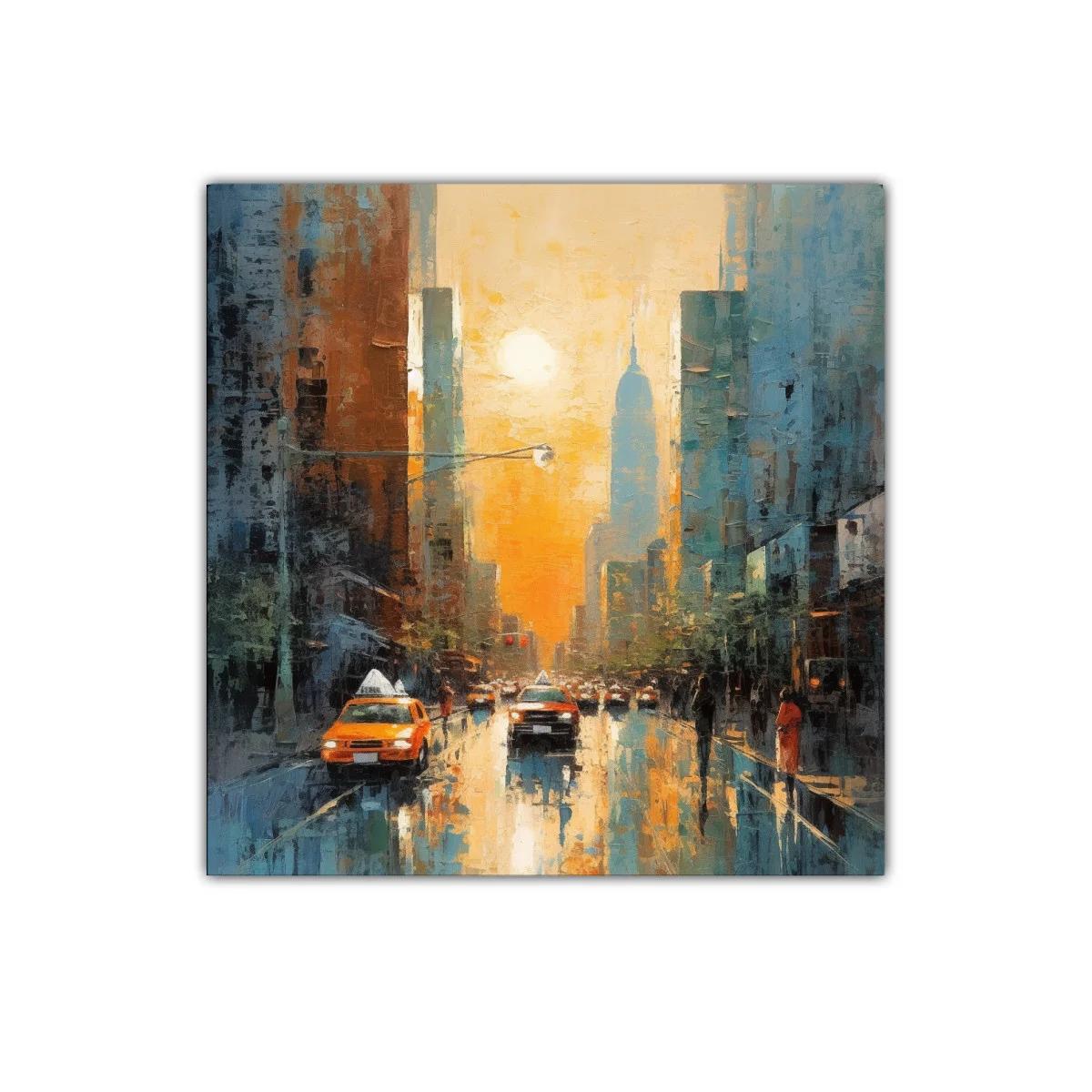 Atardecer en la ciudad con reflejos luminosos
