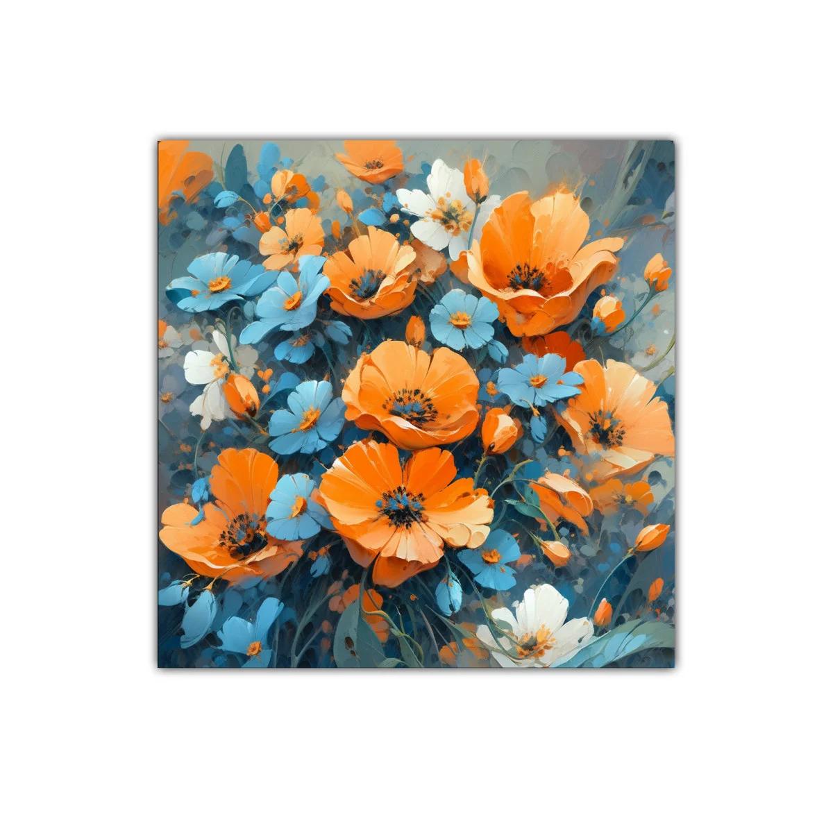 Cuadro floral vibrante en tonos naranja y azul — imagen principal