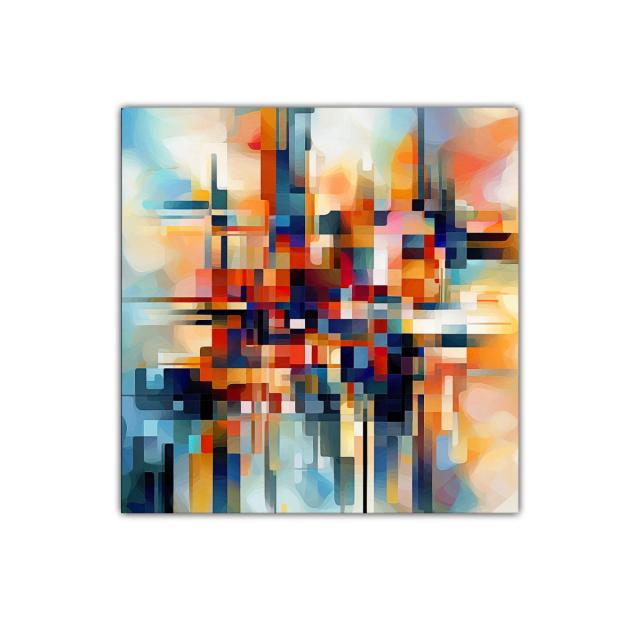 Cuadro abstracto geométrico en tonos vibrantes y cálidos
