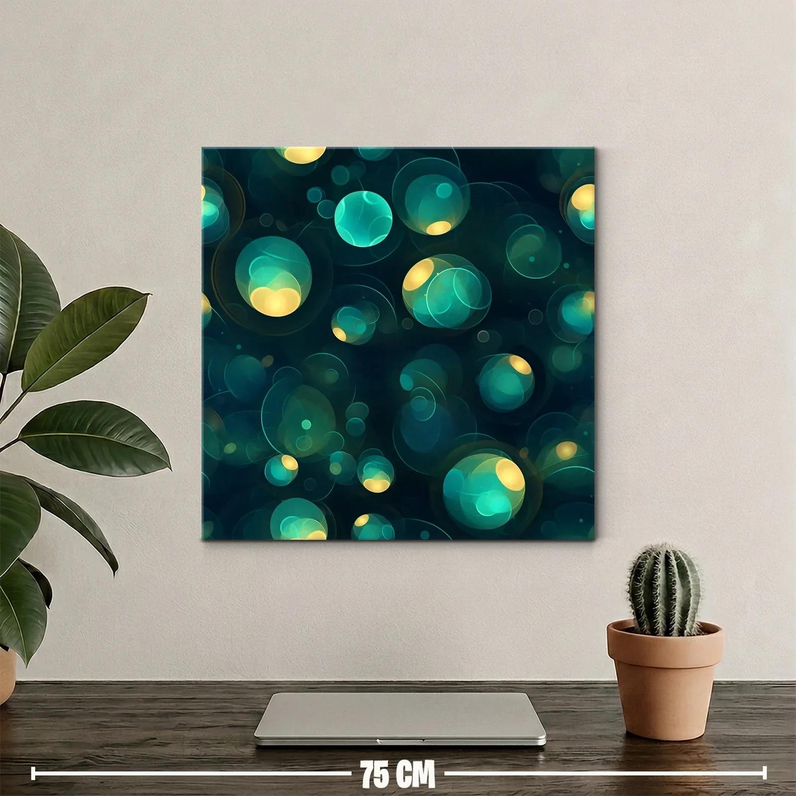 Cuadro abstracto con esferas luminosas en tonos azul y amarillo — miniatura 2