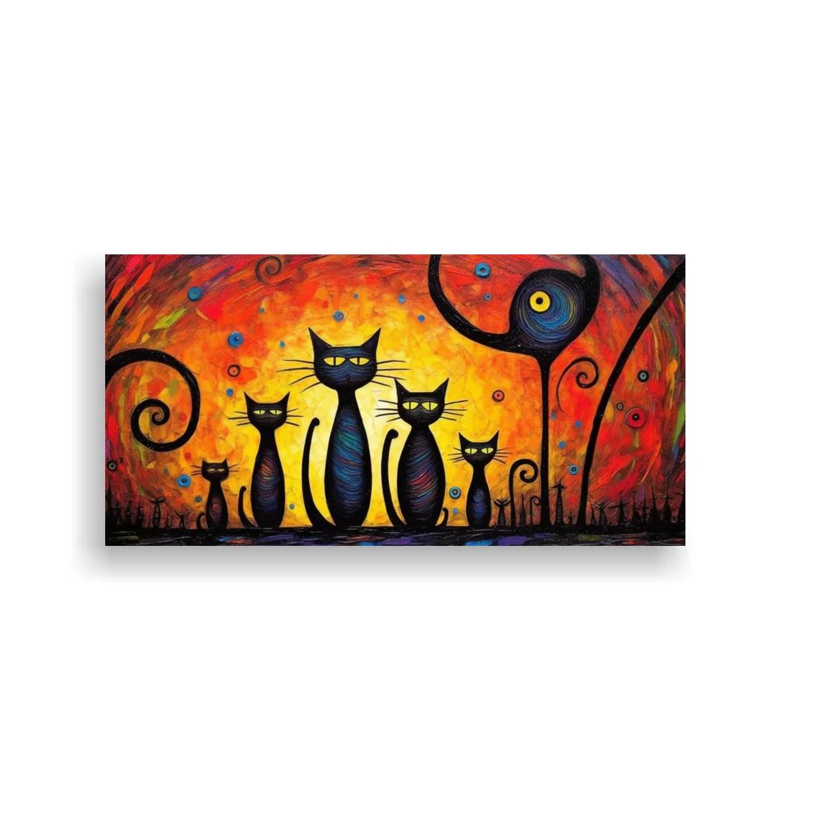 Cuadro gatos negros en franja oscura — imagen principal
