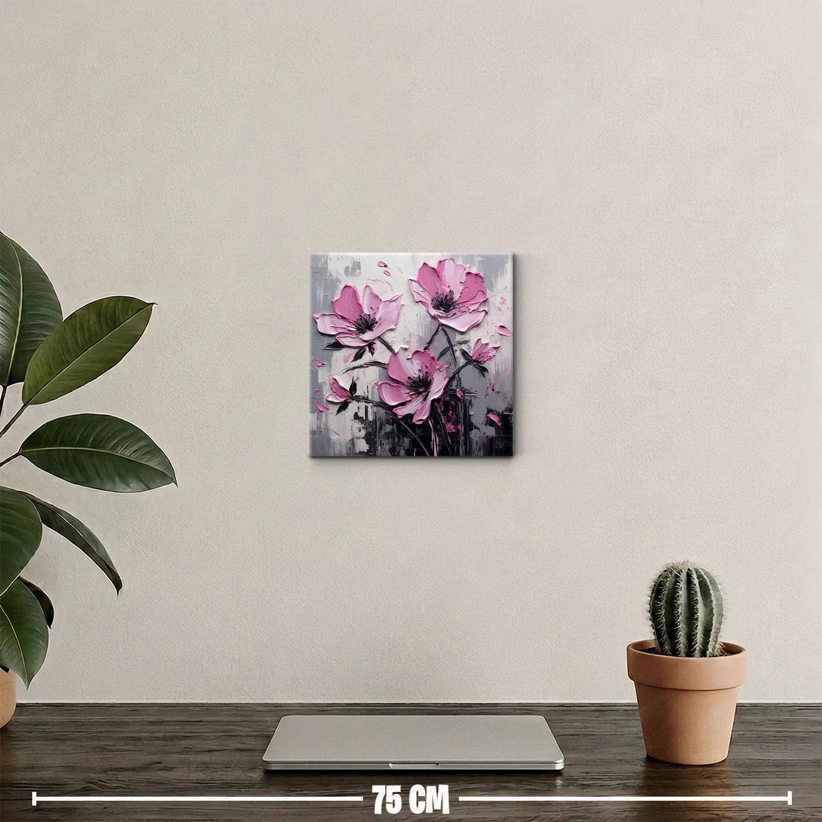 Cuadro Floral en Tonos Rosas y Gris para Decoración Moderna — miniatura 2