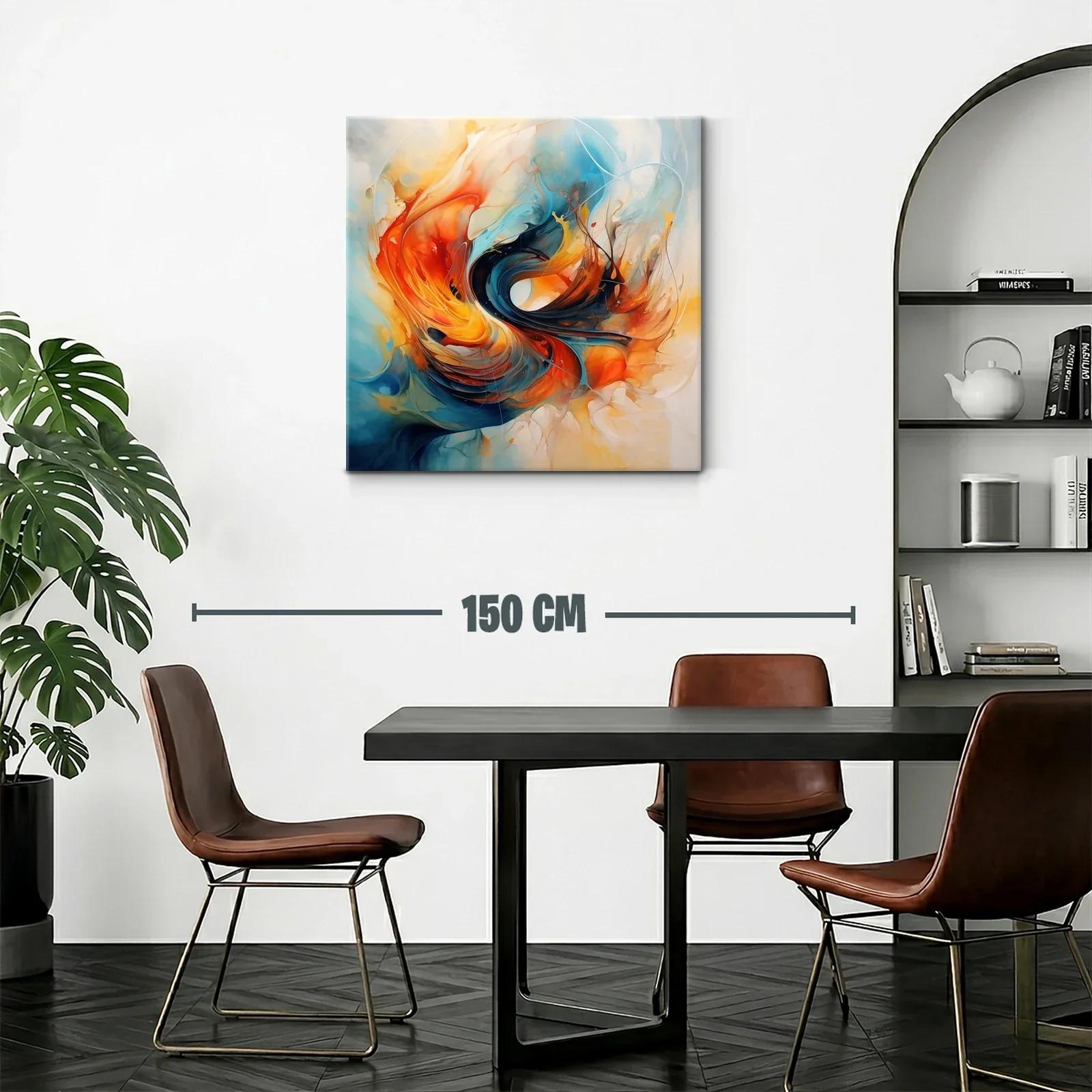 Cuadro abstracto con vibrantes tonos cálidos y fríos en movimiento — miniatura 2
