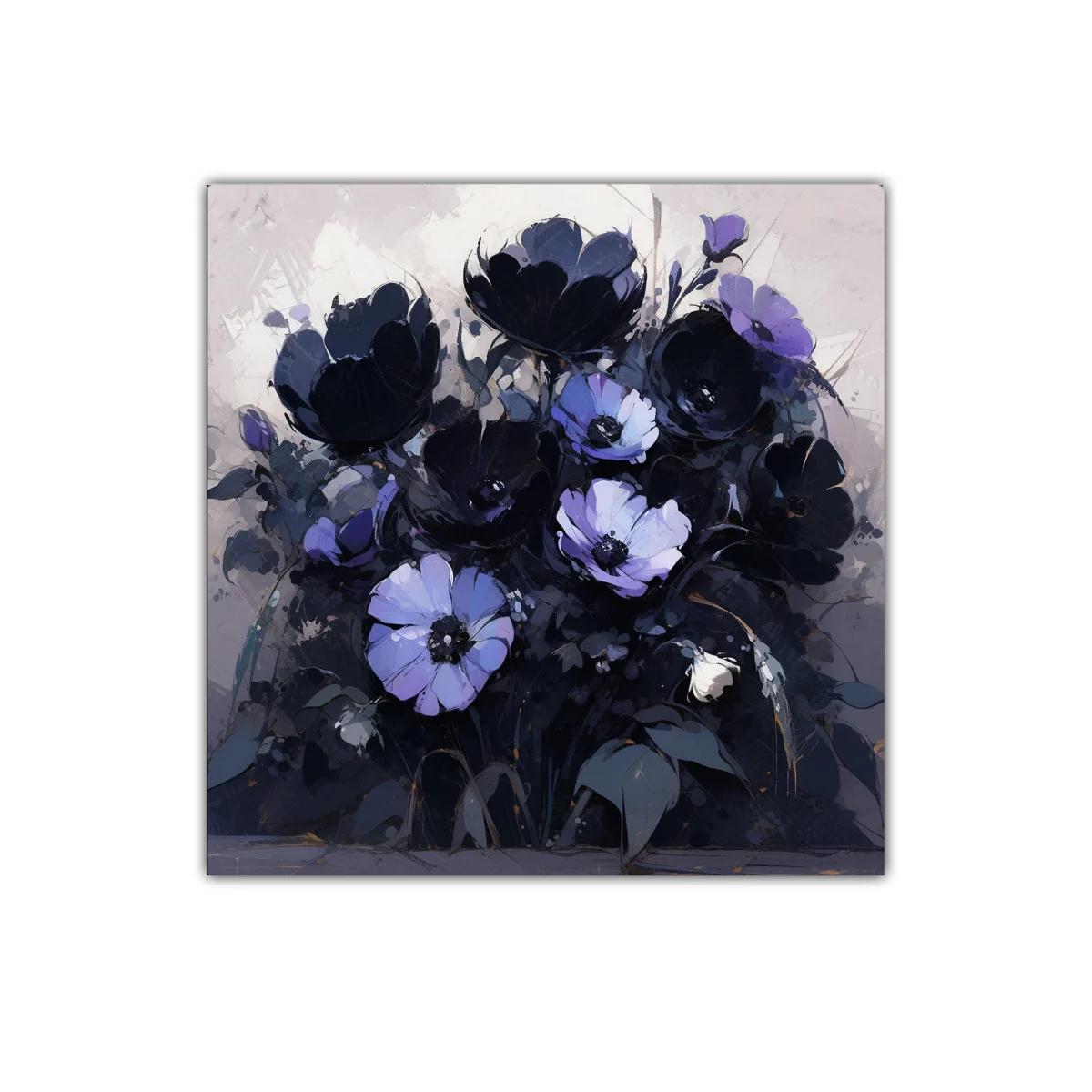Ramo de flores moradas y negras con fondo neutro — imagen principal