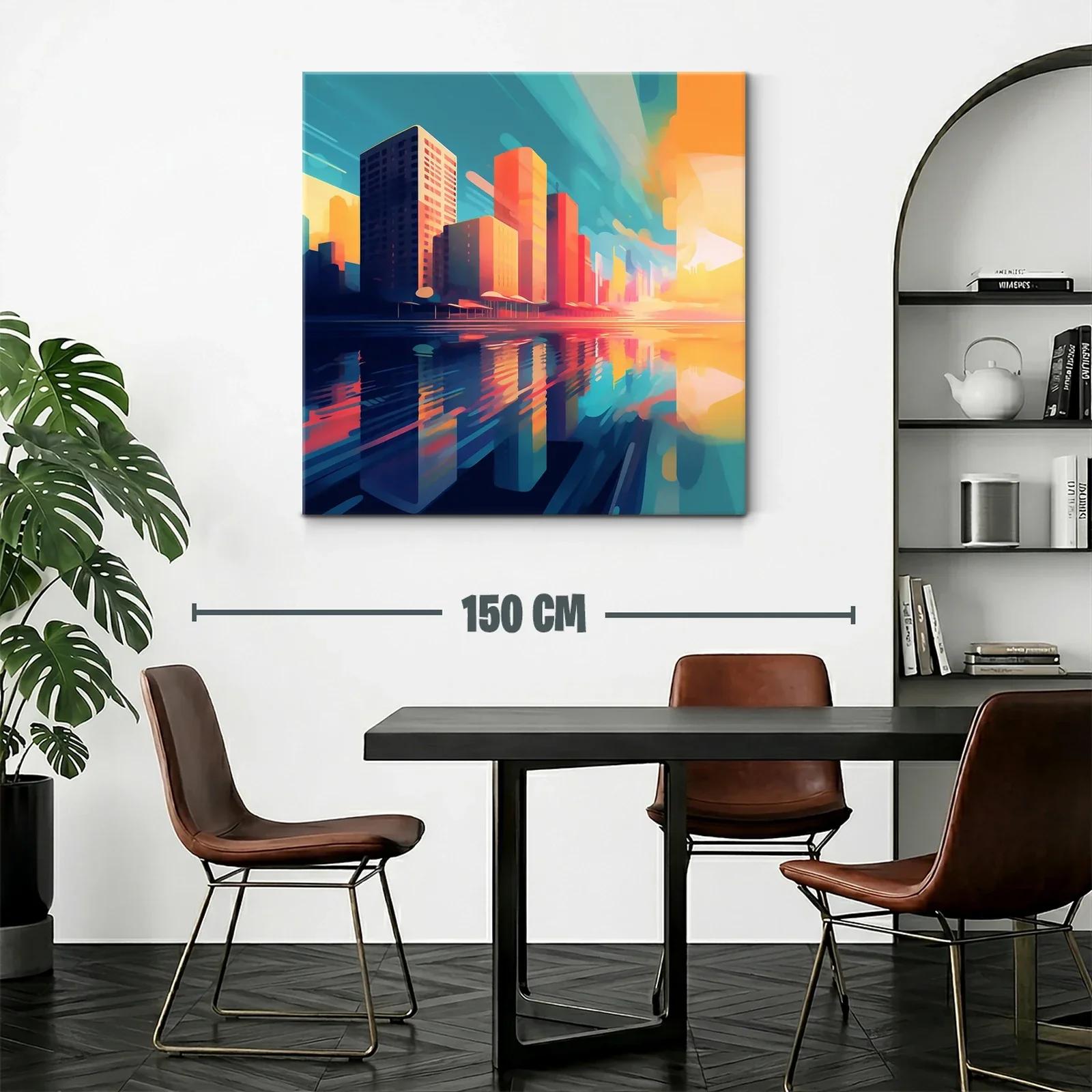 Atardecer vibrante sobre la ciudad reflejada en el agua — miniatura 2
