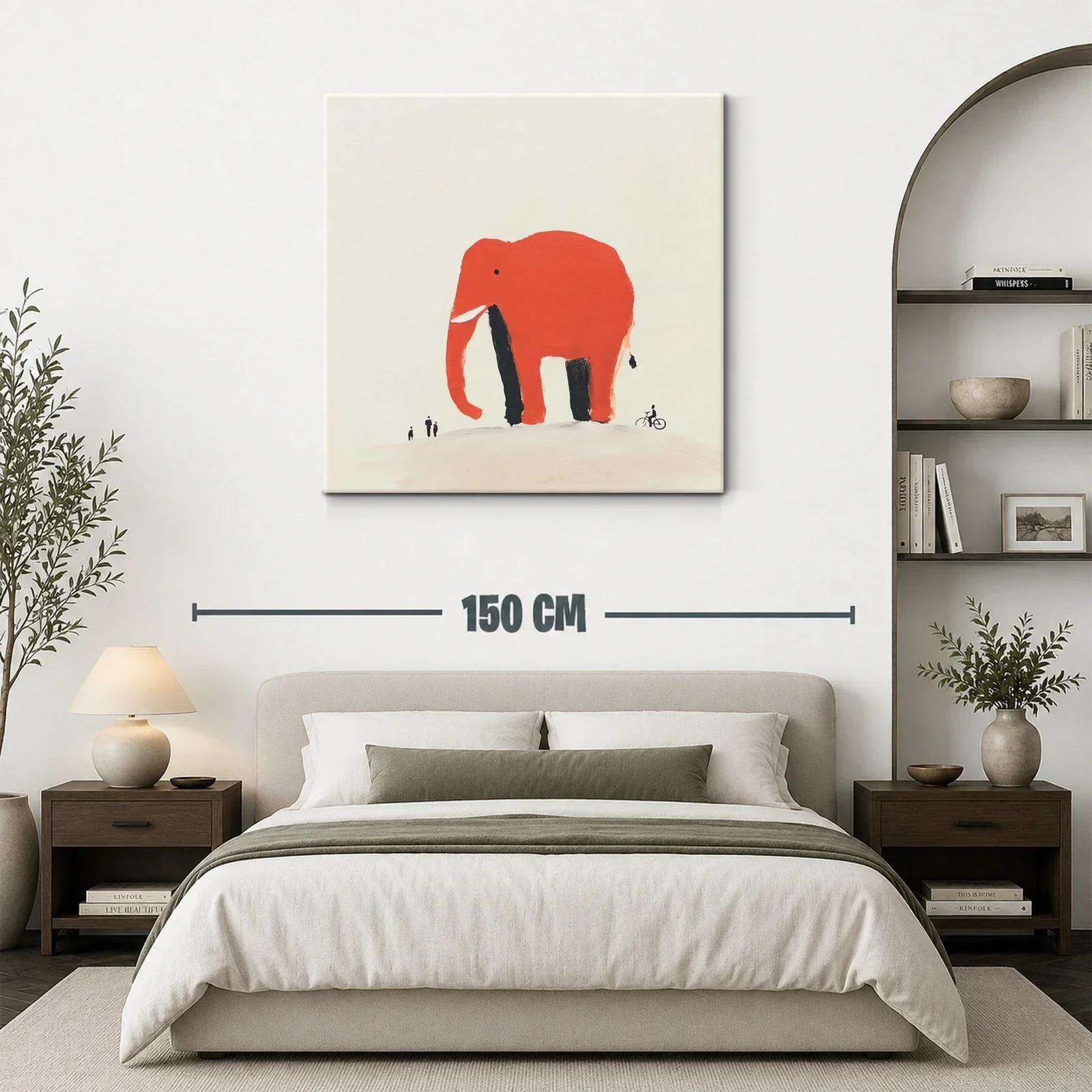 Elefante rojo sobre colina con figuras pequeñas — miniatura 3