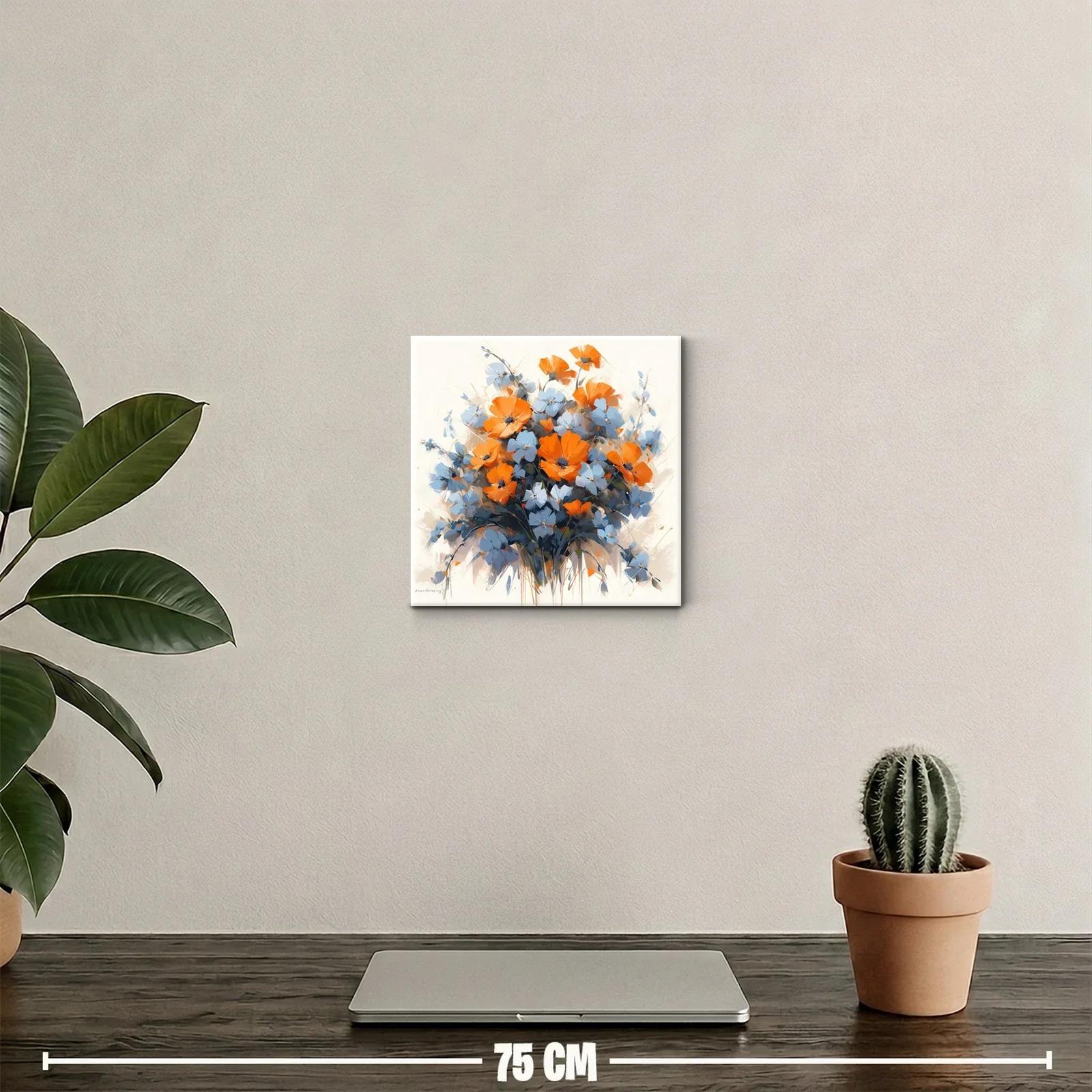 Cuadro decorativo con ramo de flores naranjas y azules — miniatura 2