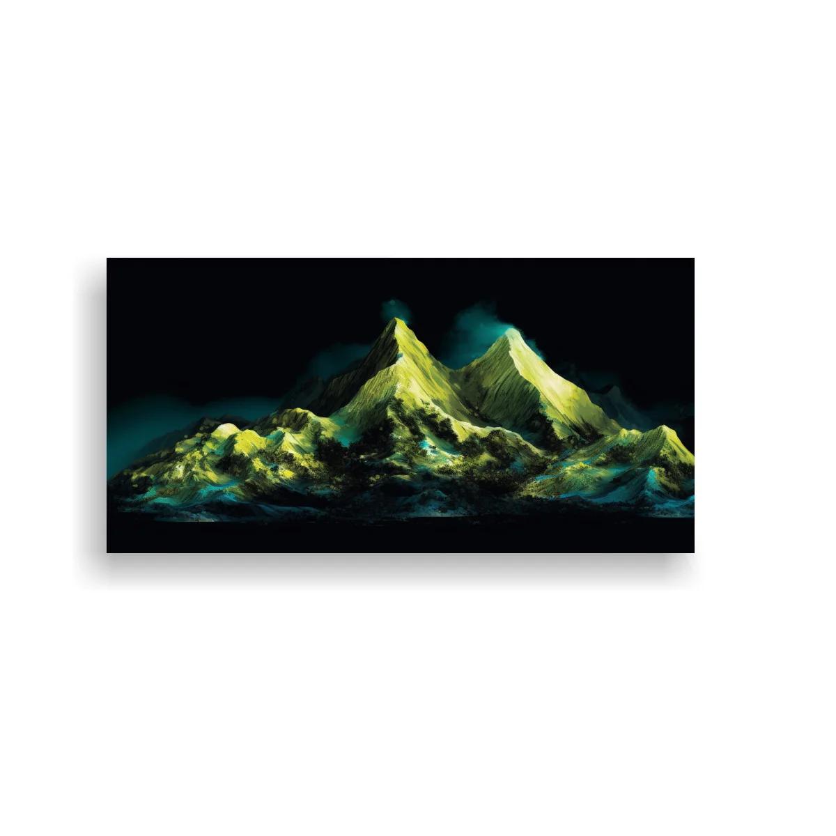 Cuadro montañas con dos picos y luces doradas
