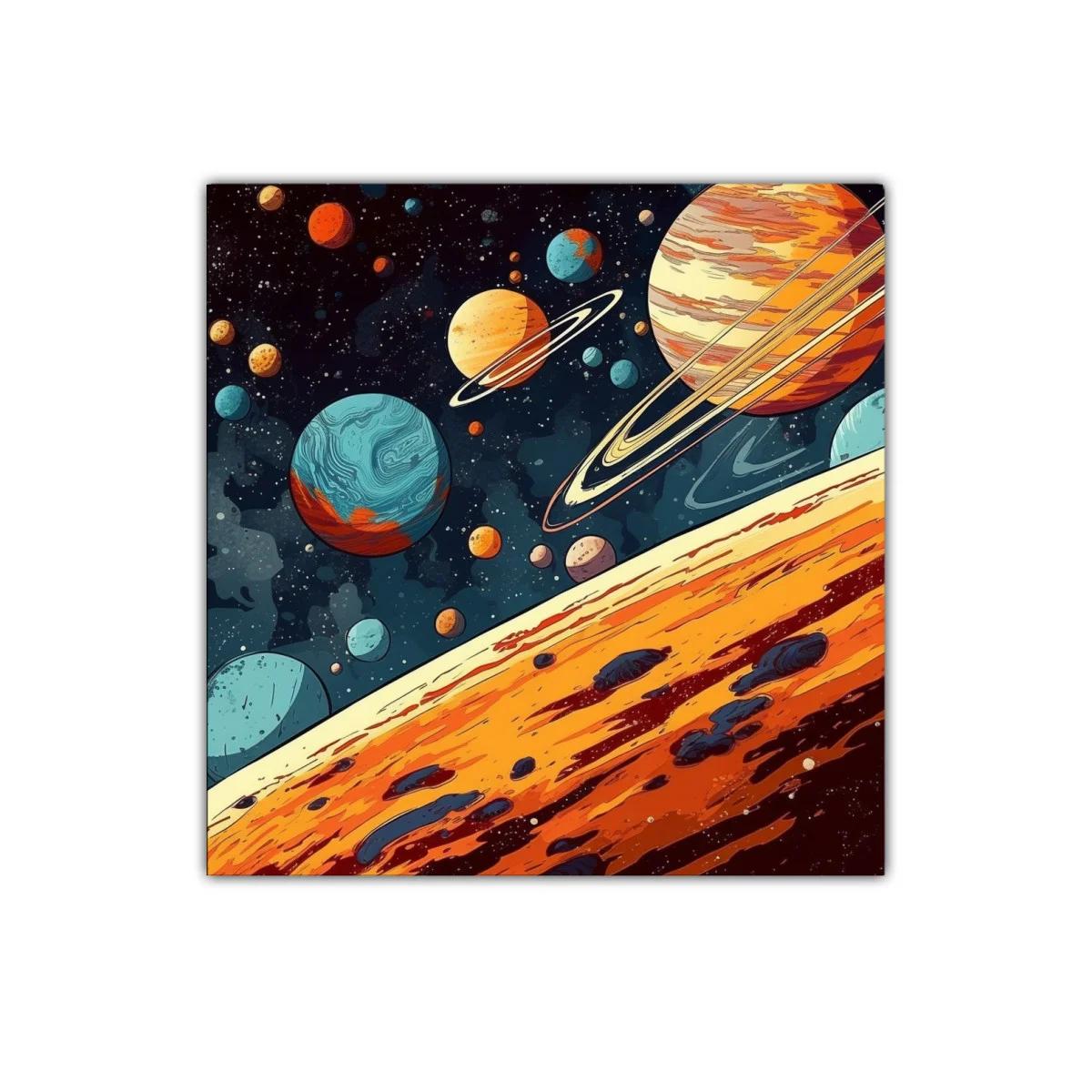 Galaxia vibrante y colorida con planetas y anillos — imagen principal
