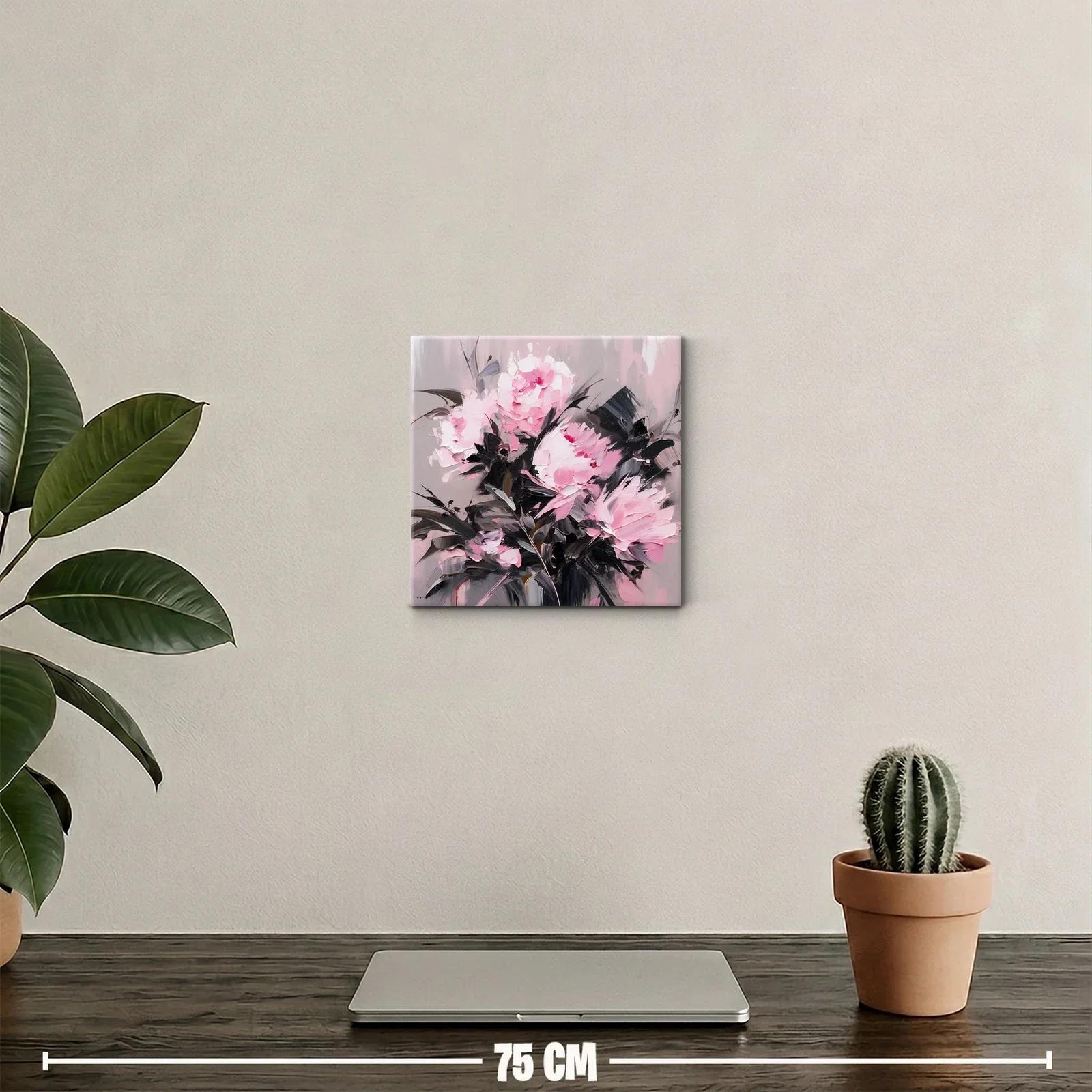 Cuadro decorativo con flores rosas en contraste oscuro — miniatura 2