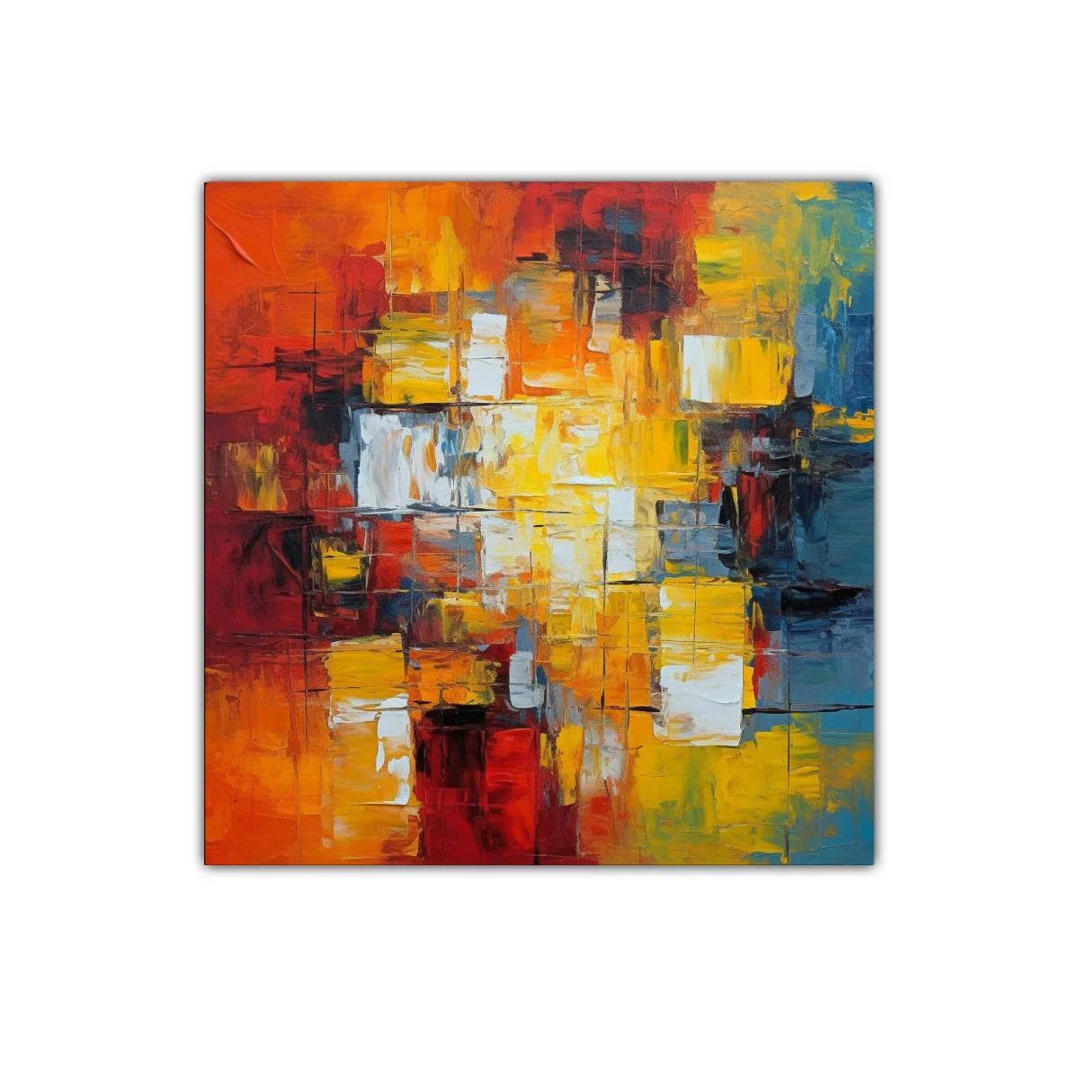 Cuadro abstracto con vibrantes tonos cálidos y fríos