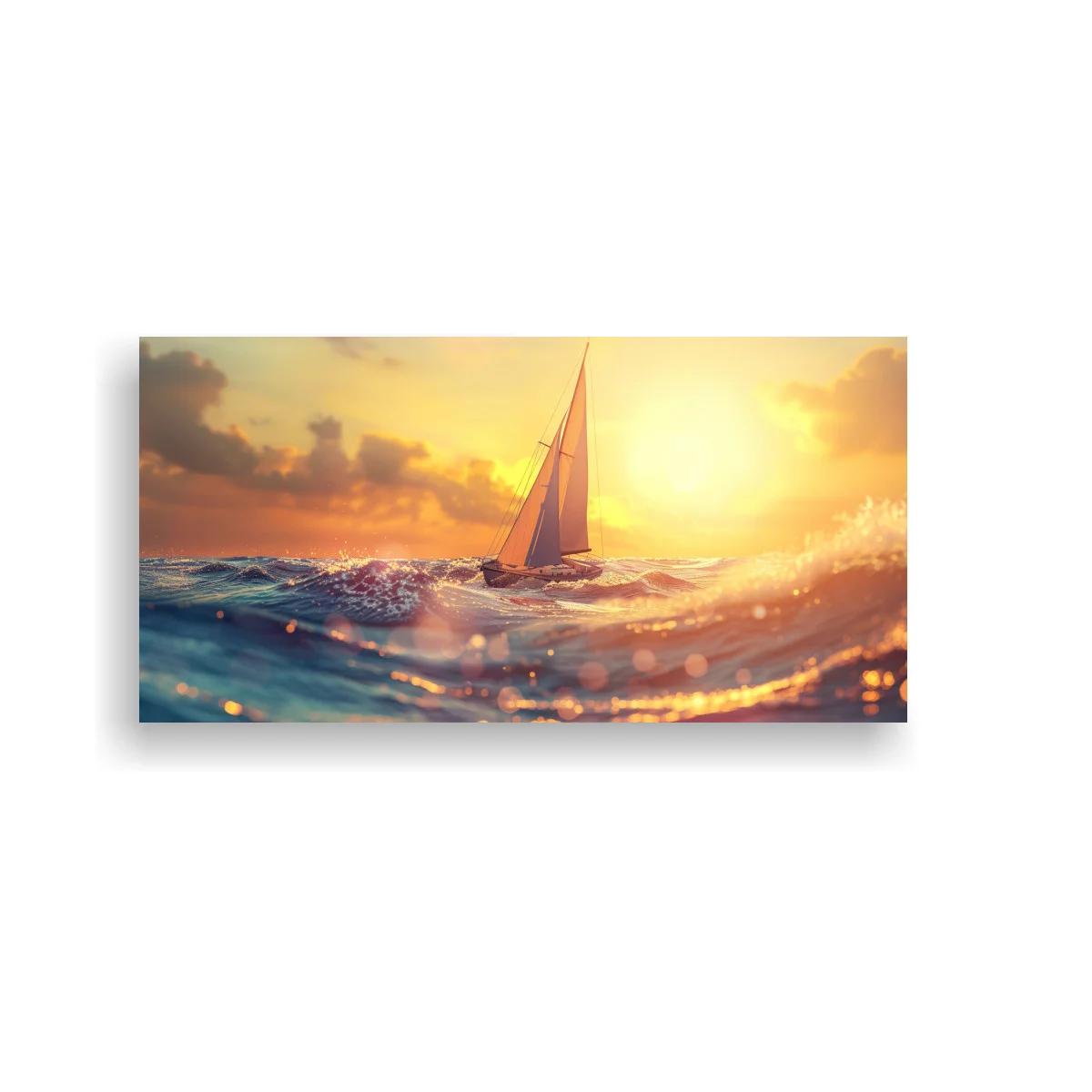 Cuadro velero con olas iluminadas por el sol