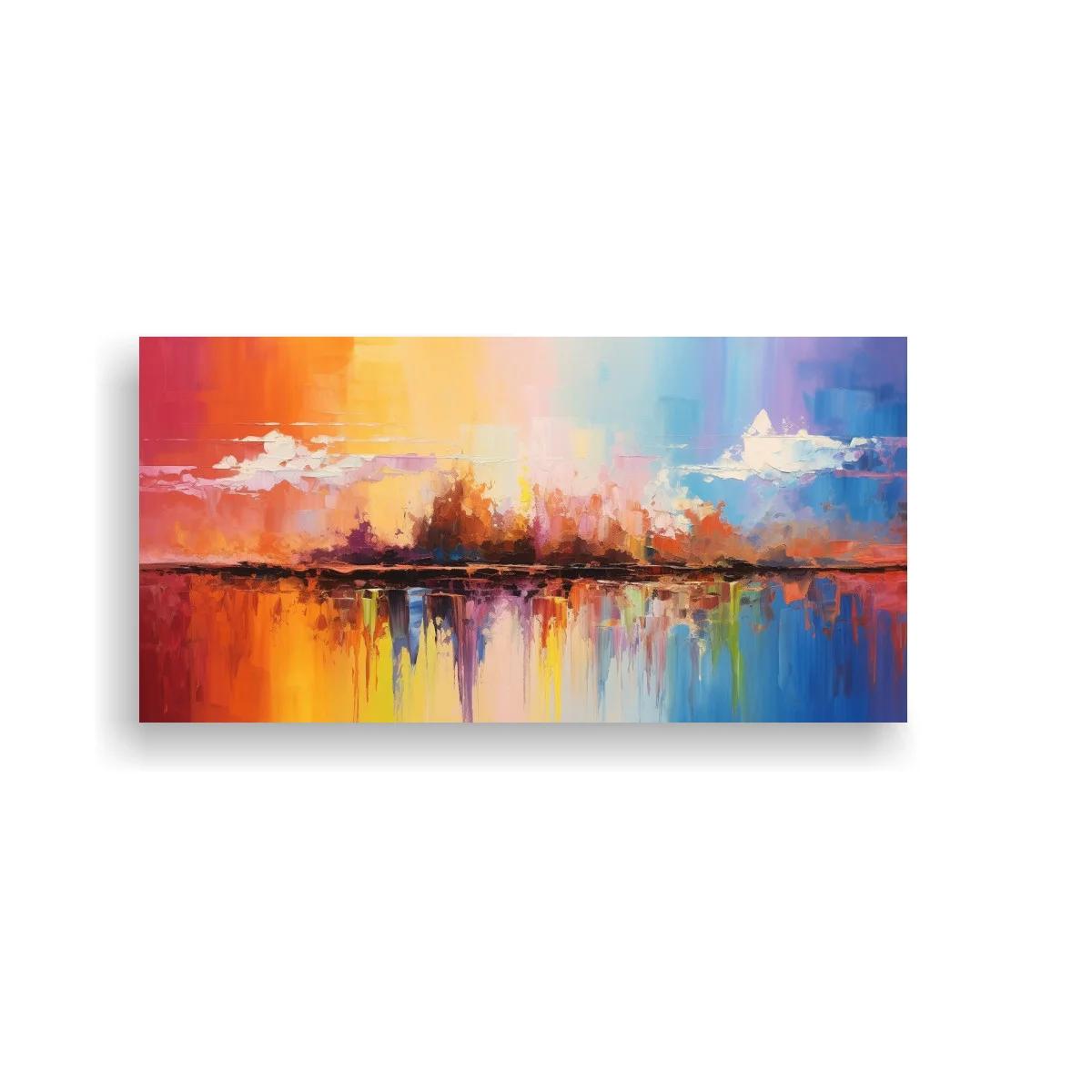 Cuadro paisaje urbano abstracto junto al agua con reflejos alargados