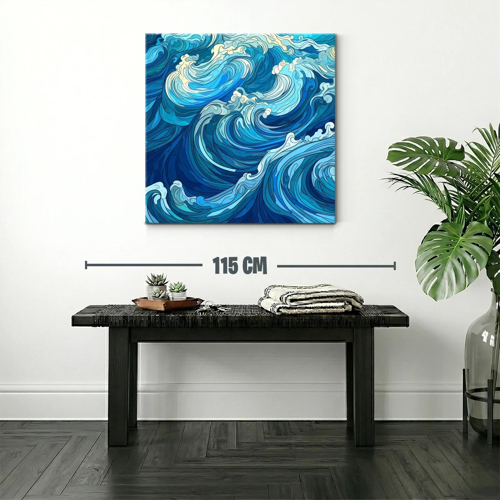 Dinámica composición de olas en tonos azules y cremas — miniatura 2