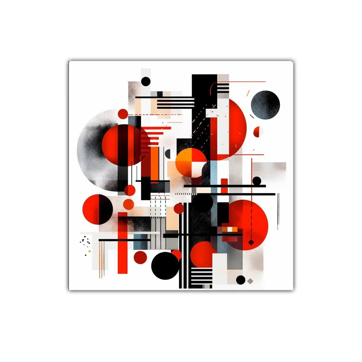 Composición abstracta con formas geométricas en rojo y negro