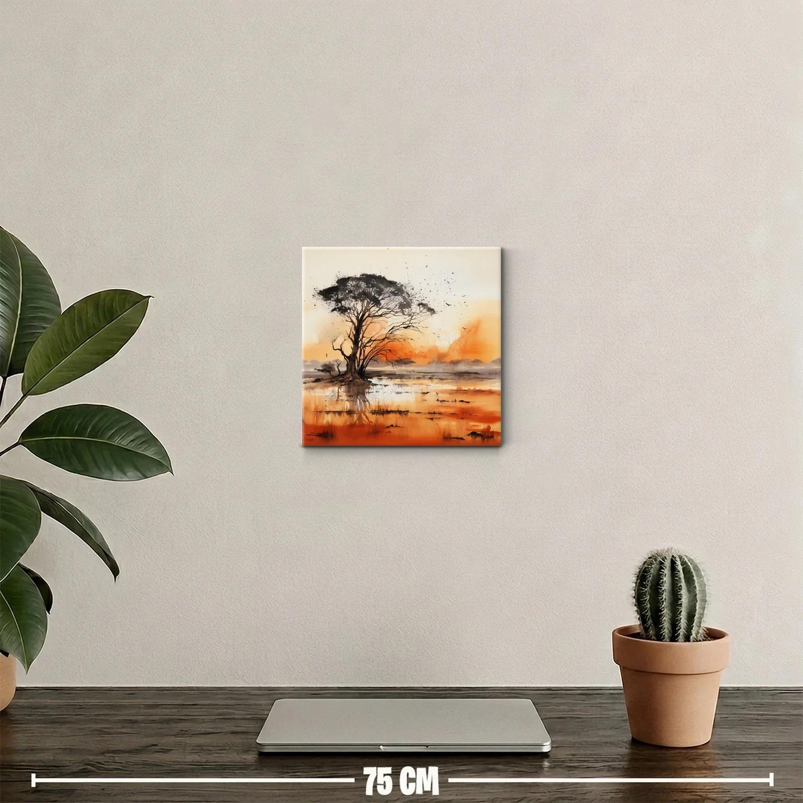 Paisaje sereno con árbol y reflejos en tonos cálidos — miniatura 2