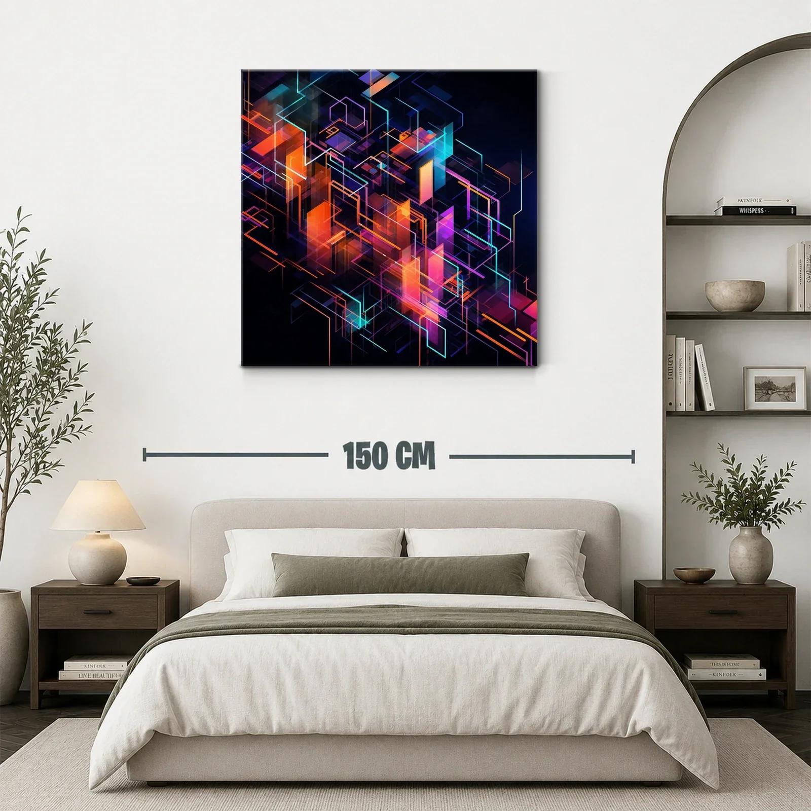 Cuadro abstracto geométrico vibrante con luces neón — miniatura 3
