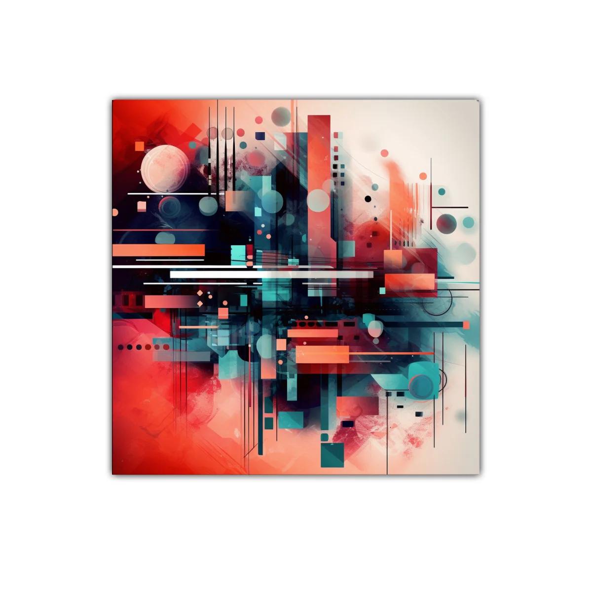 Composición abstracta dinámica en tonos cálidos y fríos