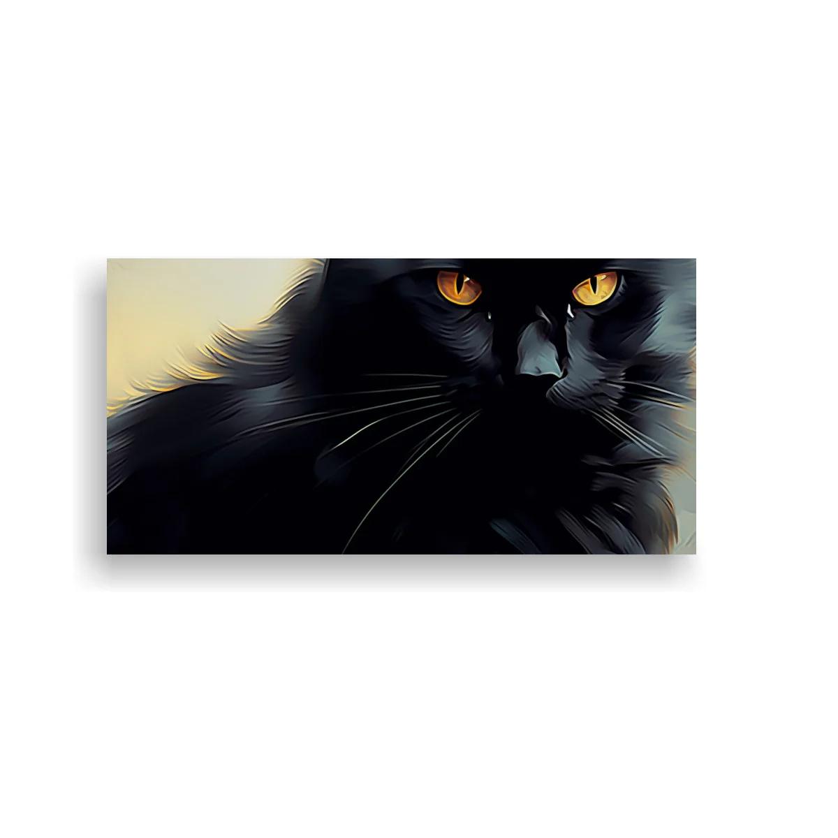 Cuadro gato negro de pelo largo con fondo difuminado — imagen principal