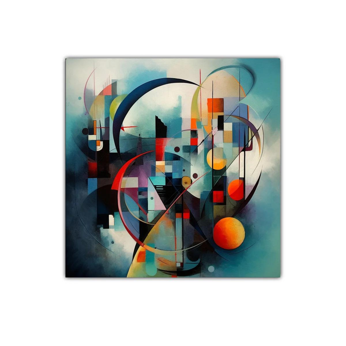 Cuadro abstracto con formas geométricas y colores vibrantes