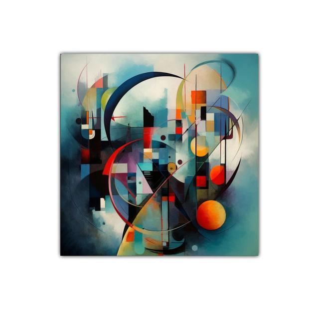 Cuadro abstracto con formas geométricas y colores vibrantes