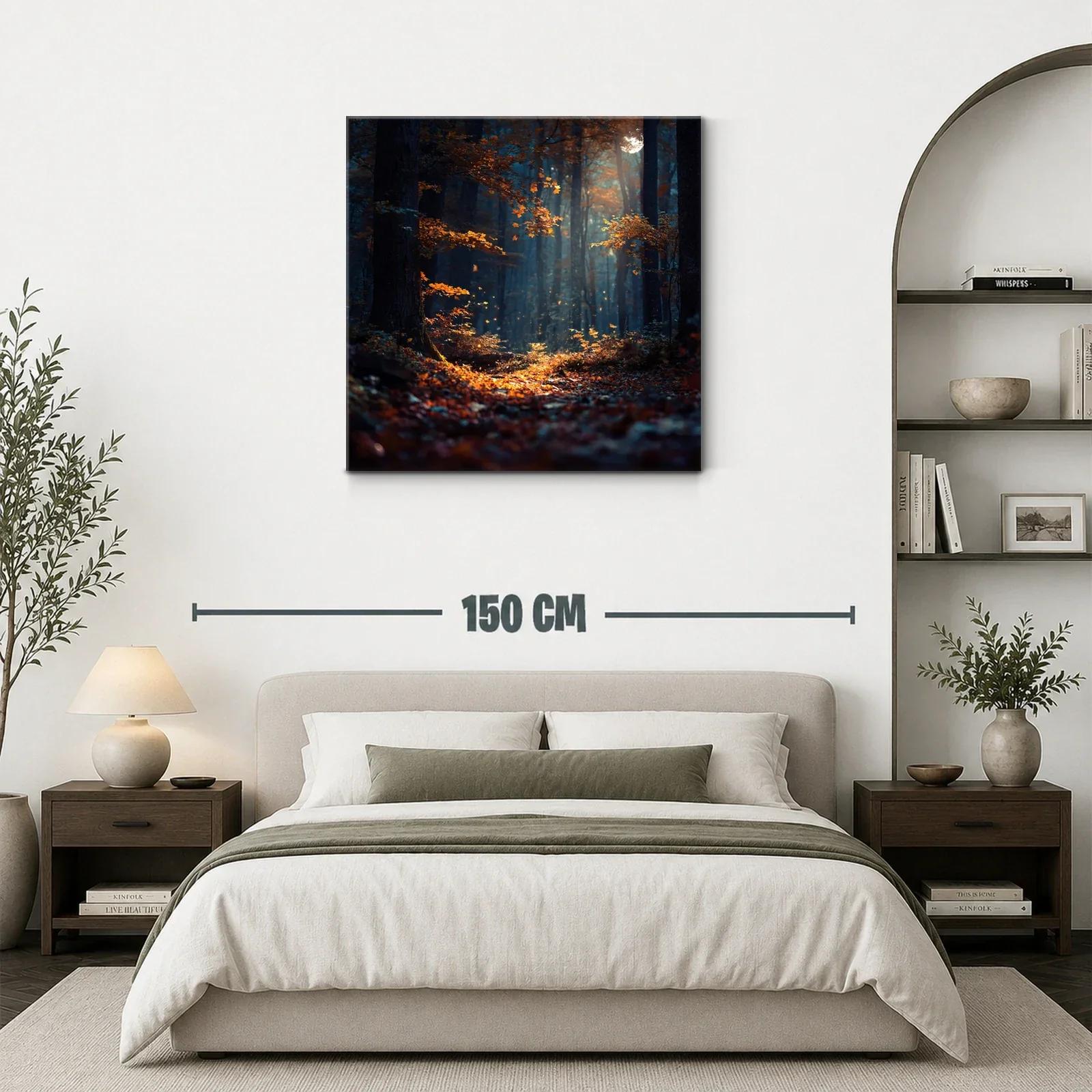 Bosque mágico iluminado entre sombras y hojas otoñales — miniatura 3