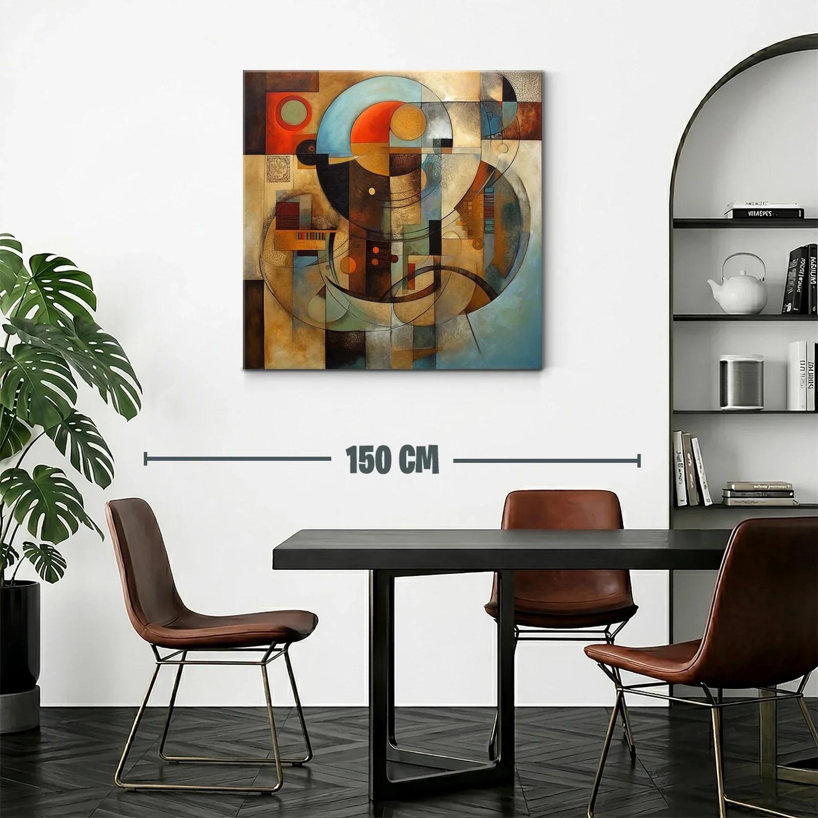 Cuadro abstracto con formas y líneas fluidas en tonos cálidos — miniatura 2